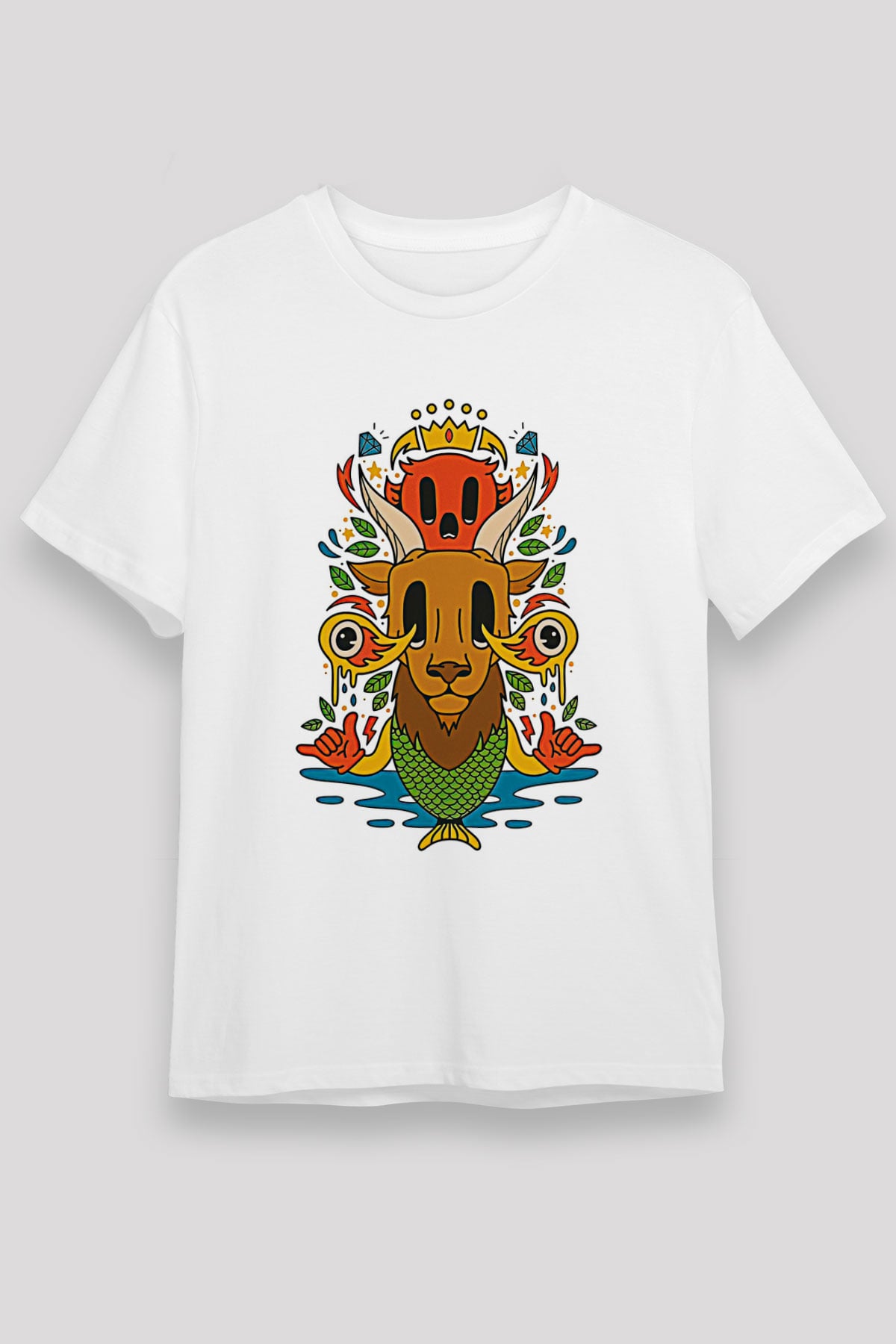 Oğlak Burcu Unisex Baskılı Beyaz Tişört - Tshirt