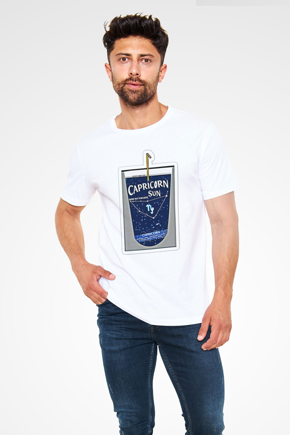 Oğlak Burcu Unisex Baskılı Beyaz Tişört - Tshirt