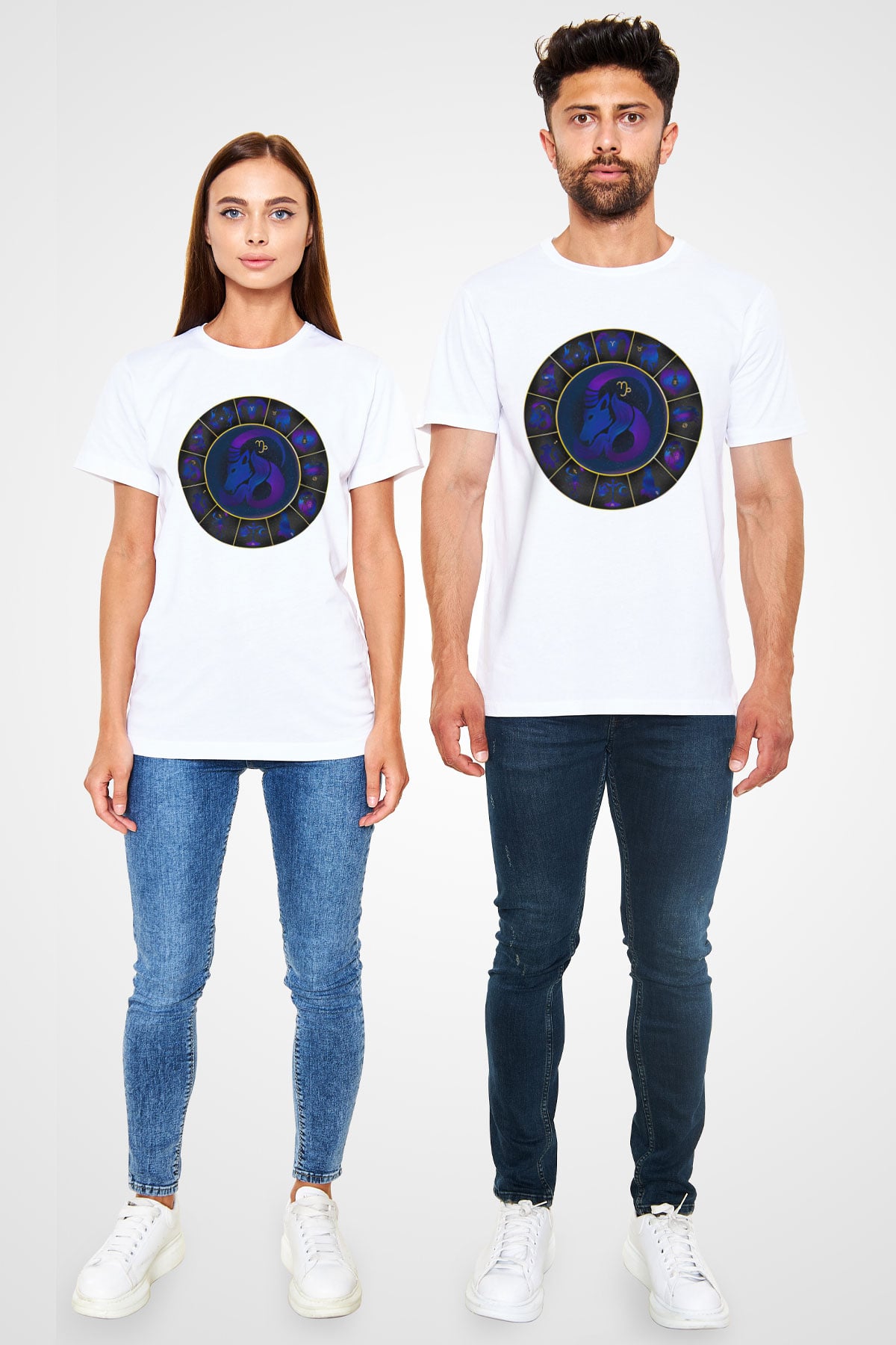Oğlak Burcu Unisex Baskılı Beyaz Tişört - Tshirt