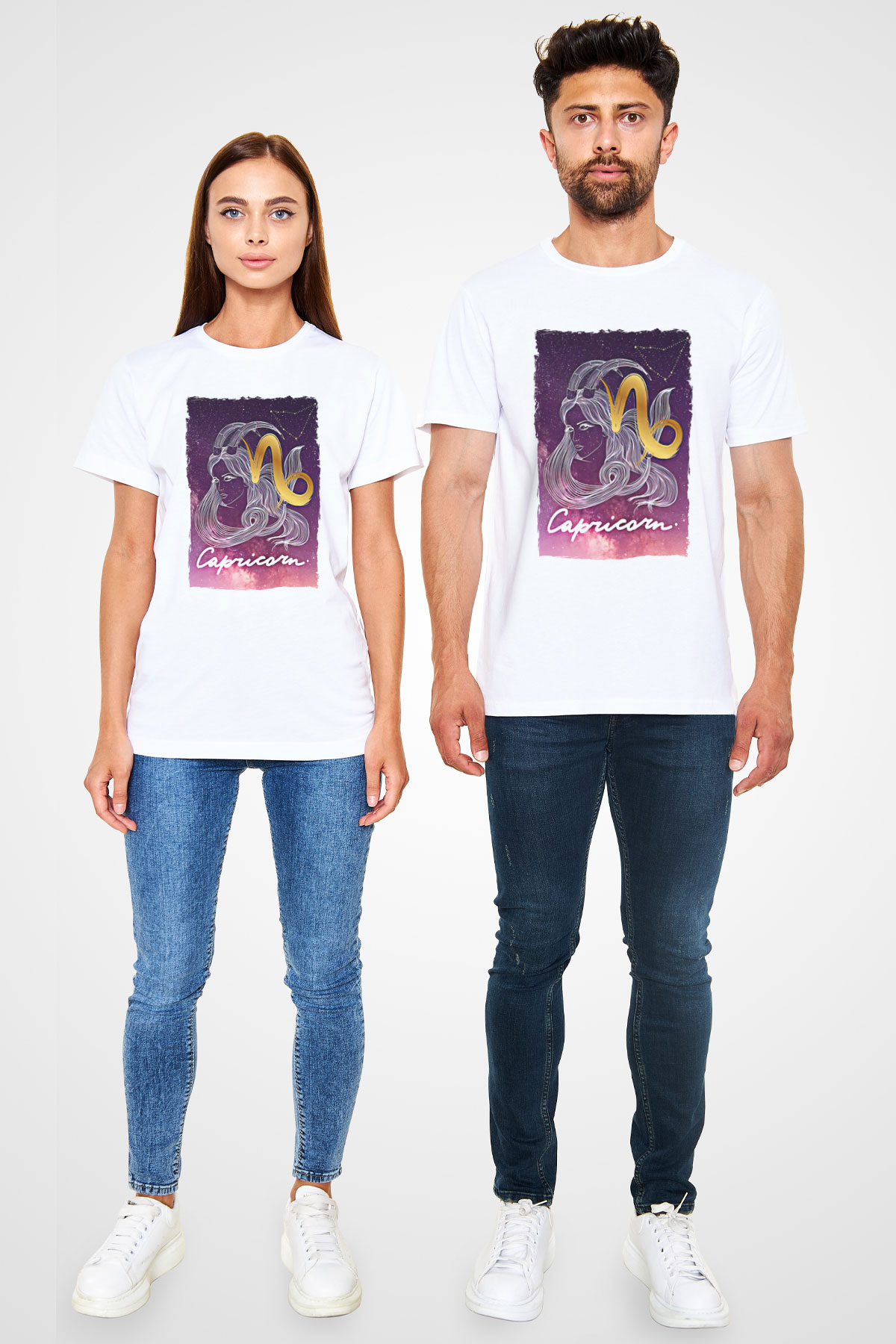 Oğlak Burcu Unisex Baskılı Beyaz Tişört - Tshirt