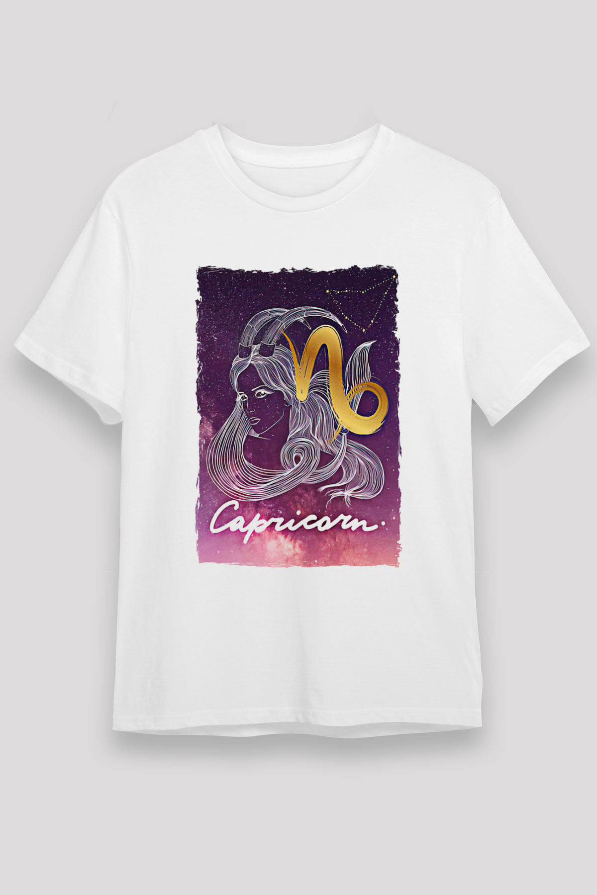 Oğlak Burcu Unisex Baskılı Beyaz Tişört - Tshirt