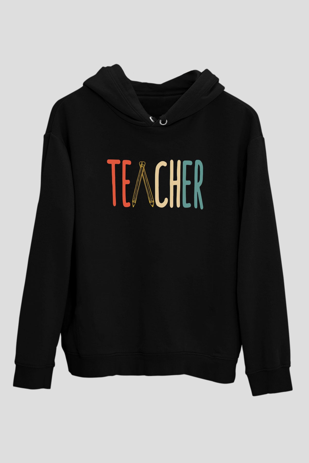 Öğretmen Siyah Unisex Kapüşonlu Sweatshirt