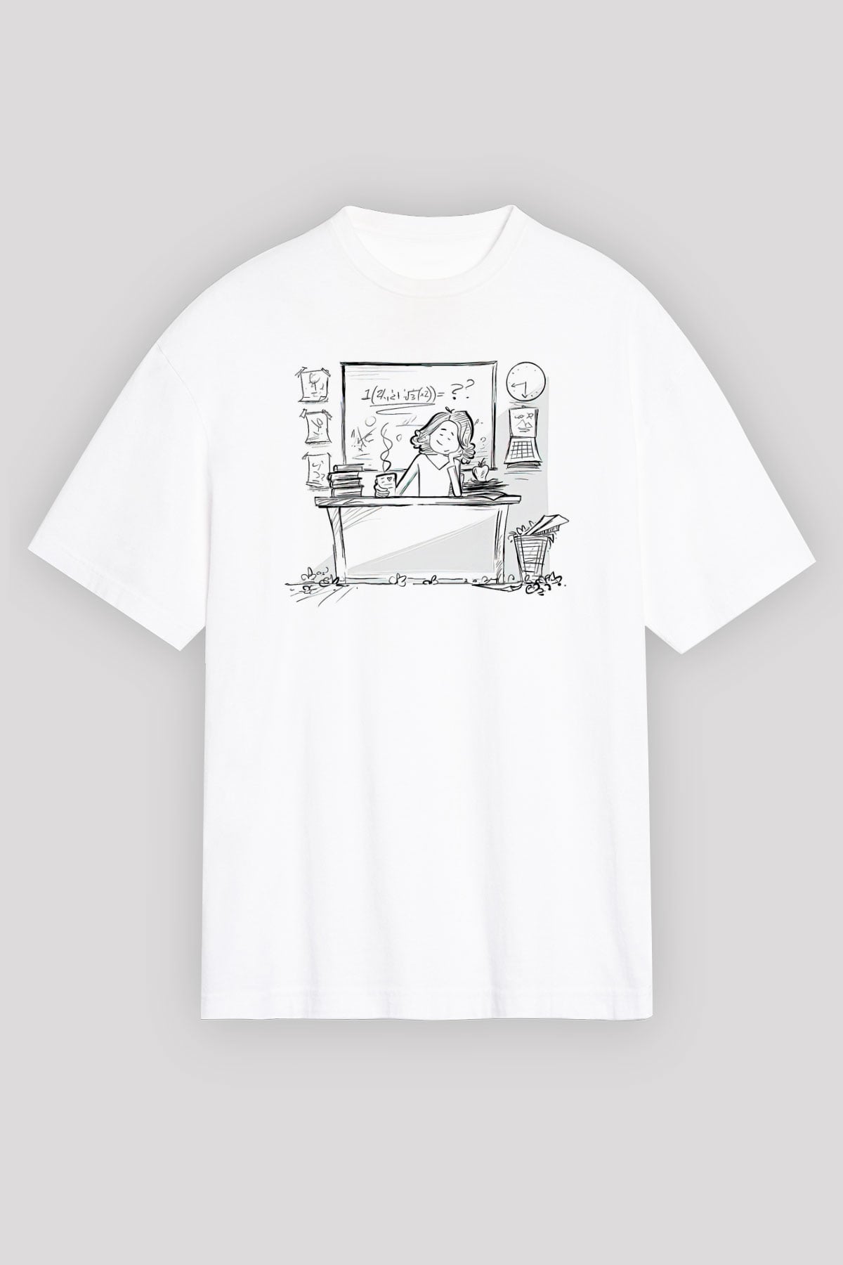 Öğretmenler Günü Baskılı Beyaz Unisex Oversize Tişört - Tshirt