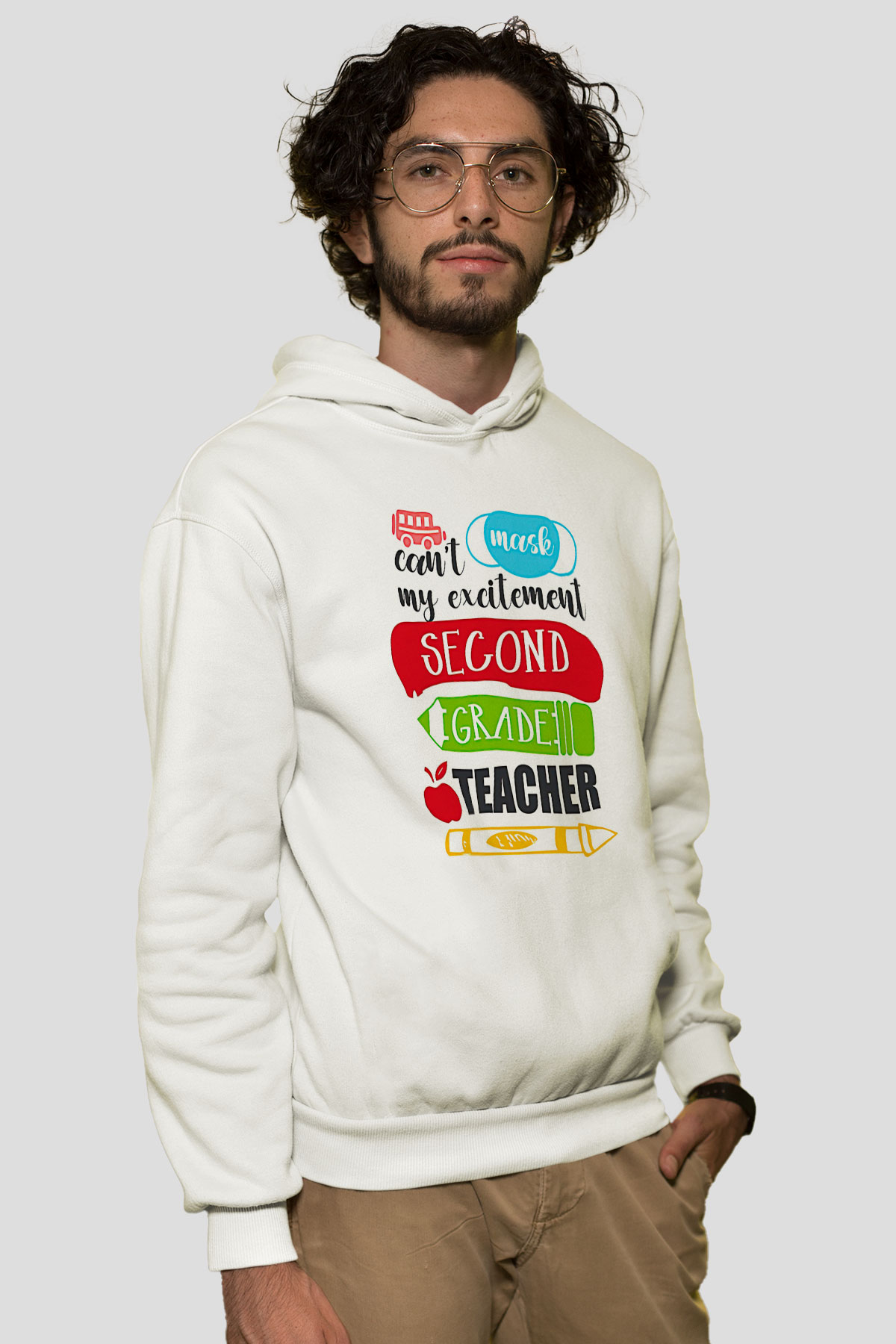 Öğretmenler Günü Baskılı Beyaz Unisex Kapüşonlu Sweatshirt