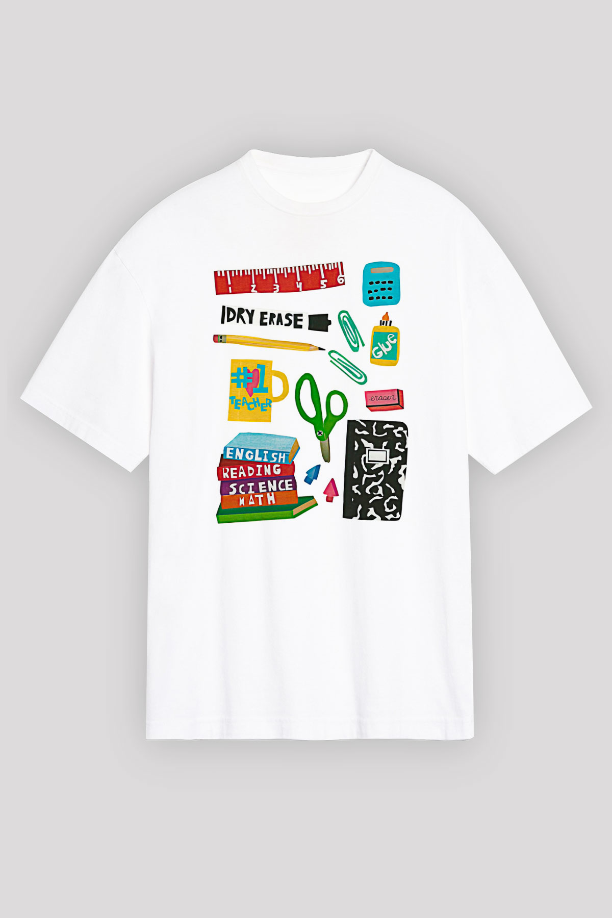 Öğretmenler Günü Baskılı Beyaz Unisex Oversize Tişört - Tshirt