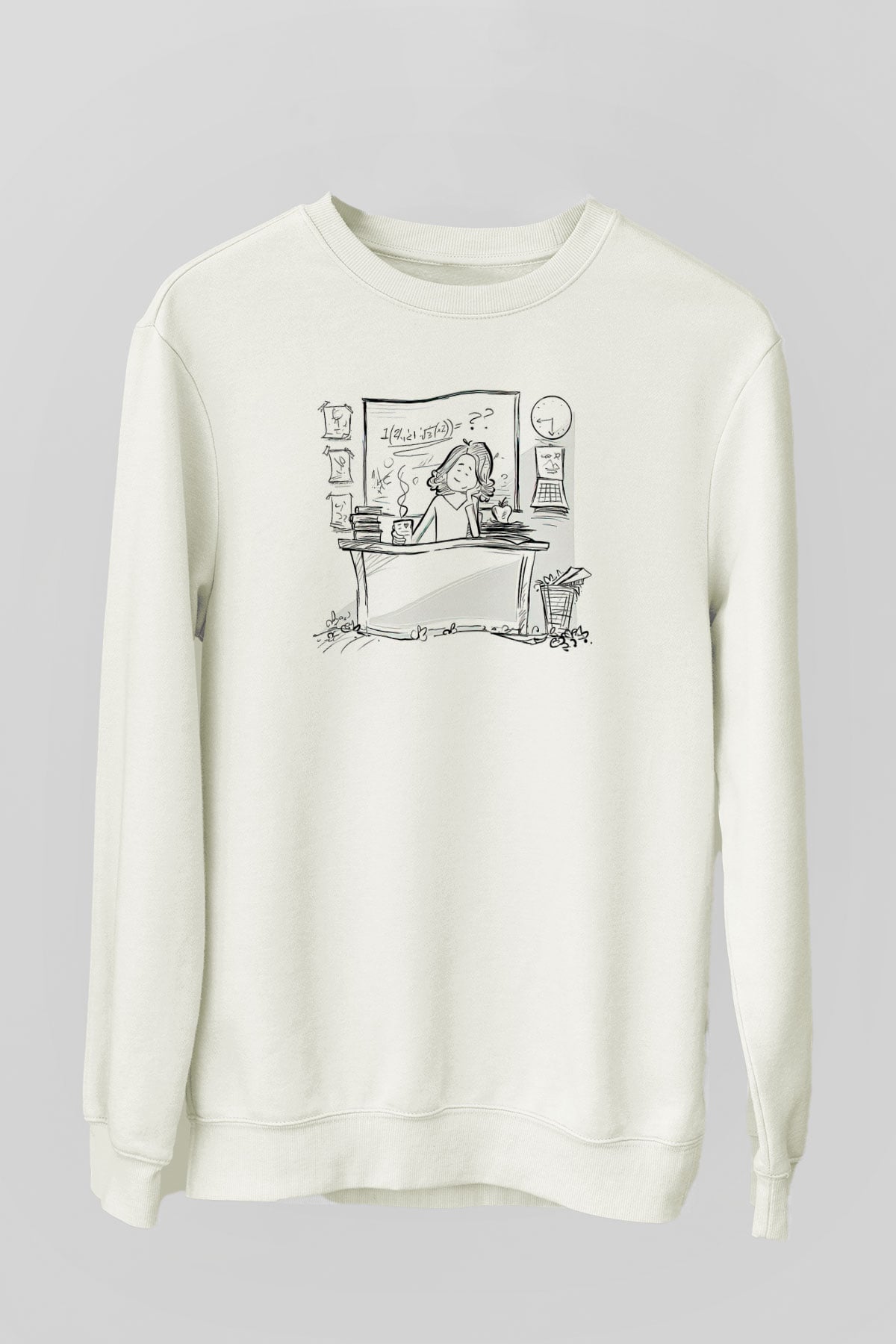 Öğretmenler Günü Baskılı Beyaz Unisex Sweatshirt