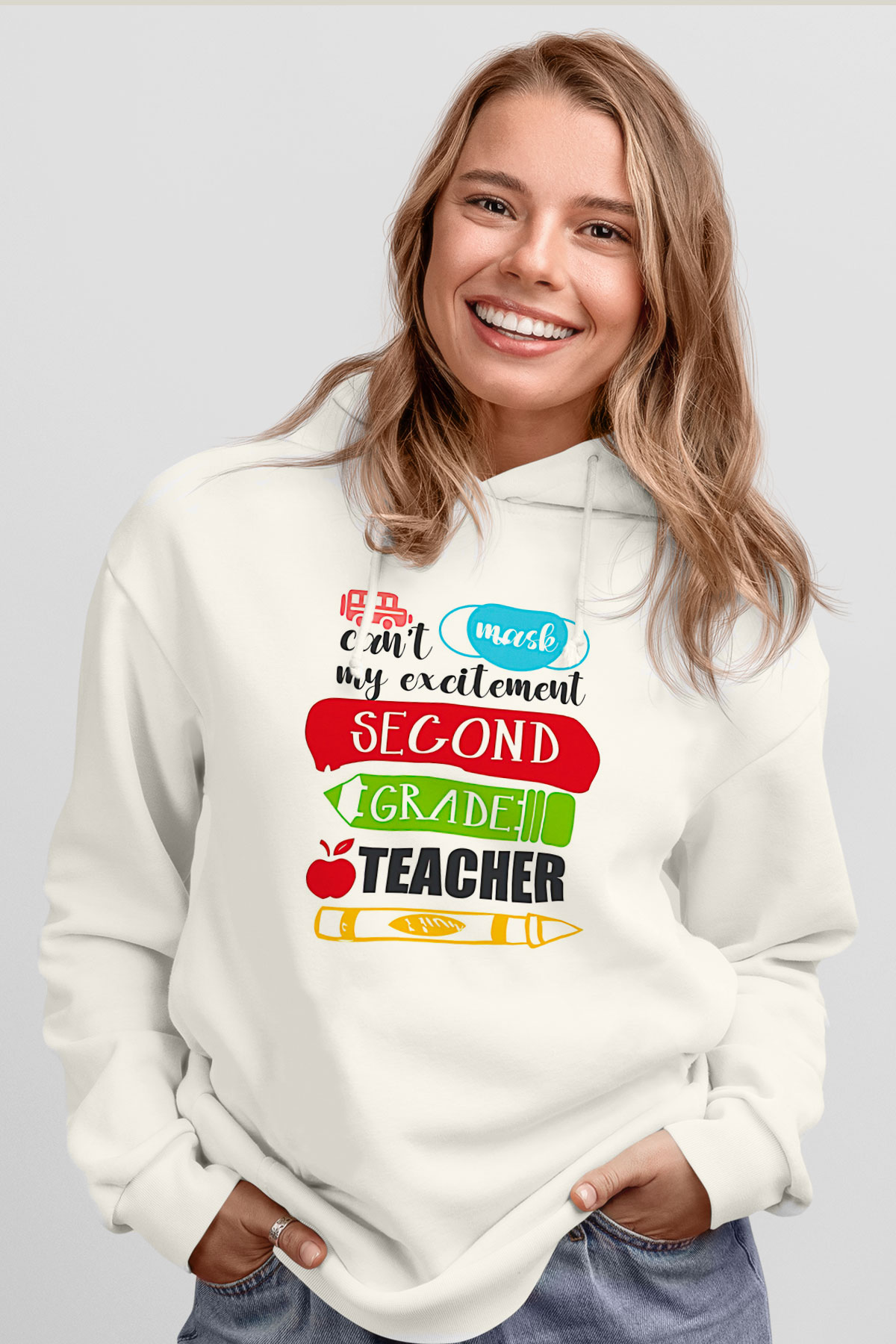 Öğretmenler Günü Baskılı Beyaz Unisex Kapüşonlu Sweatshirt