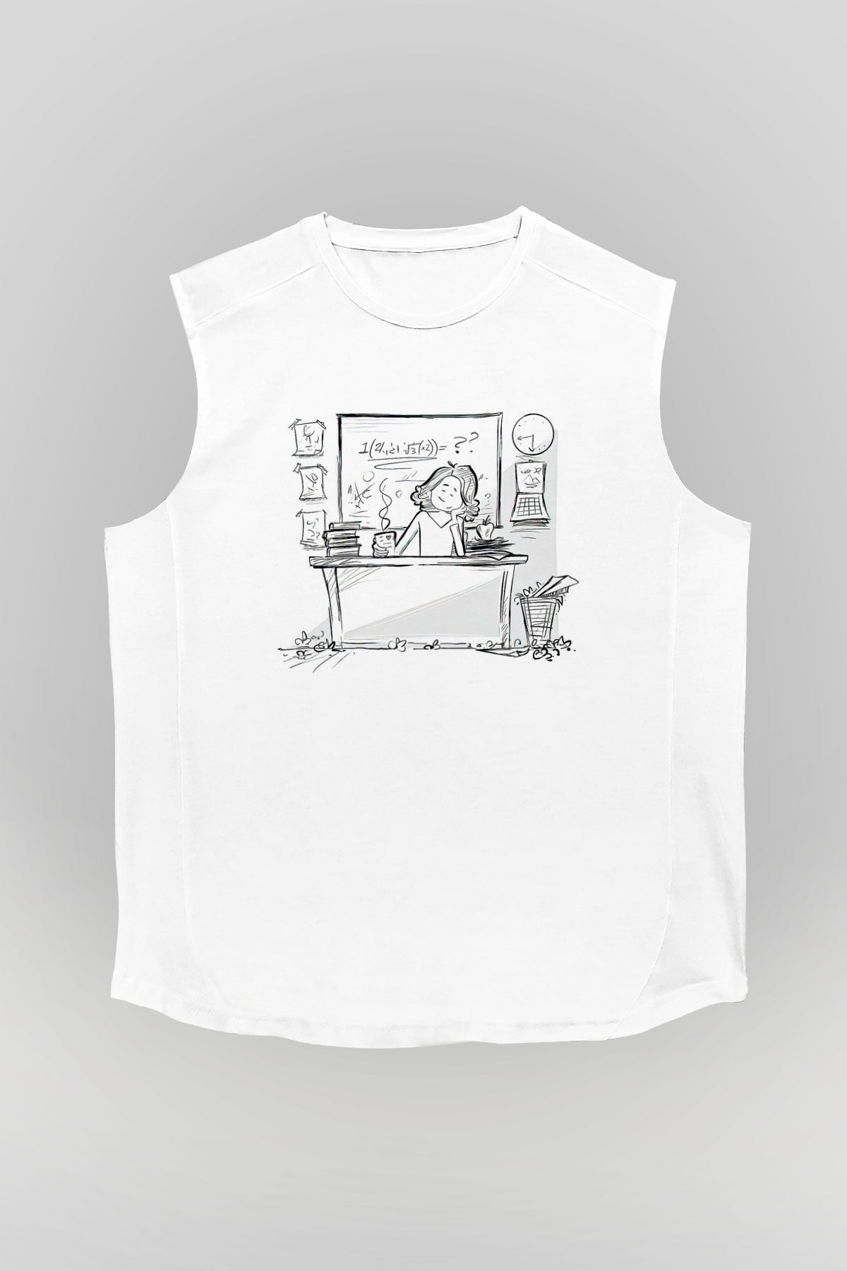 Öğretmenler Günü Baskılı Beyaz Unisex Kolsuz Tişört - Tshirt