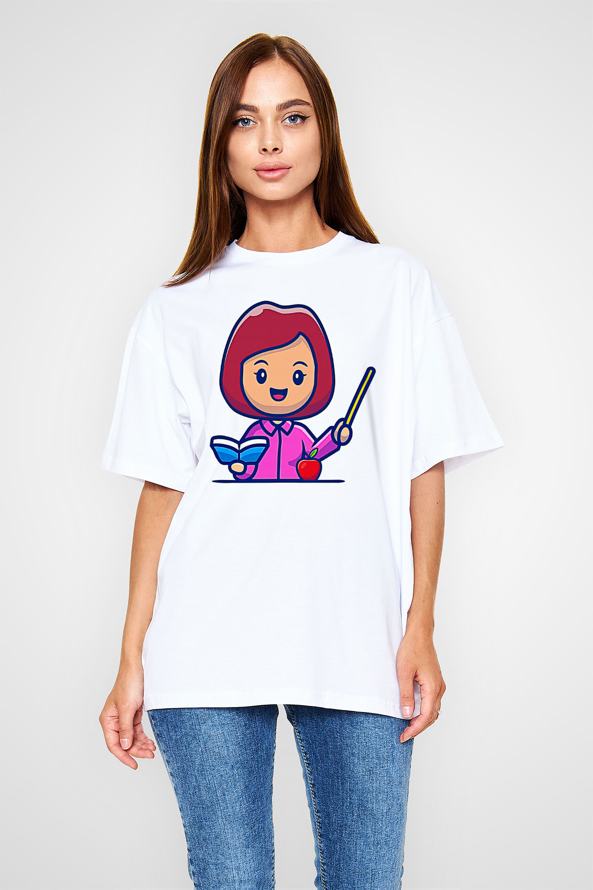 Öğretmenler Günü Baskılı Beyaz Unisex Oversize Tişört - Tshirt