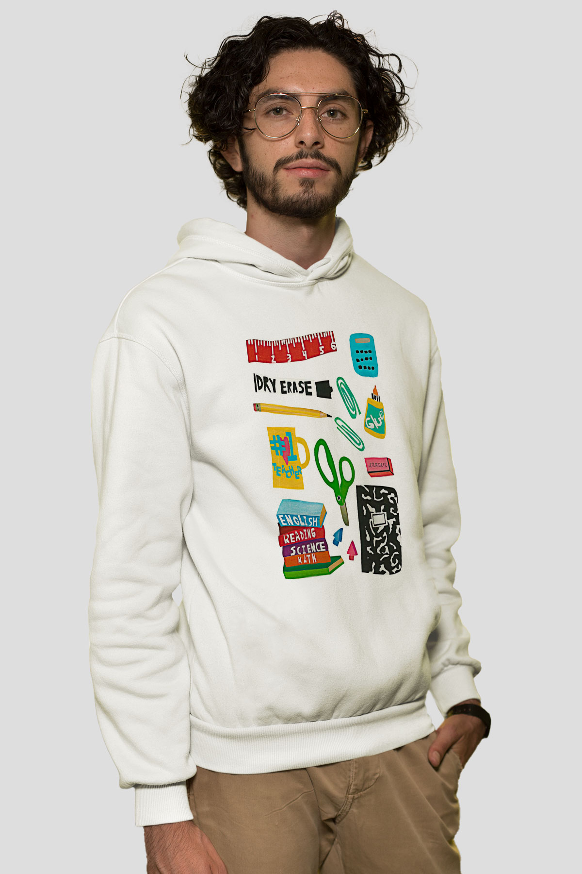 Öğretmenler Günü Baskılı Beyaz Unisex Kapüşonlu Sweatshirt