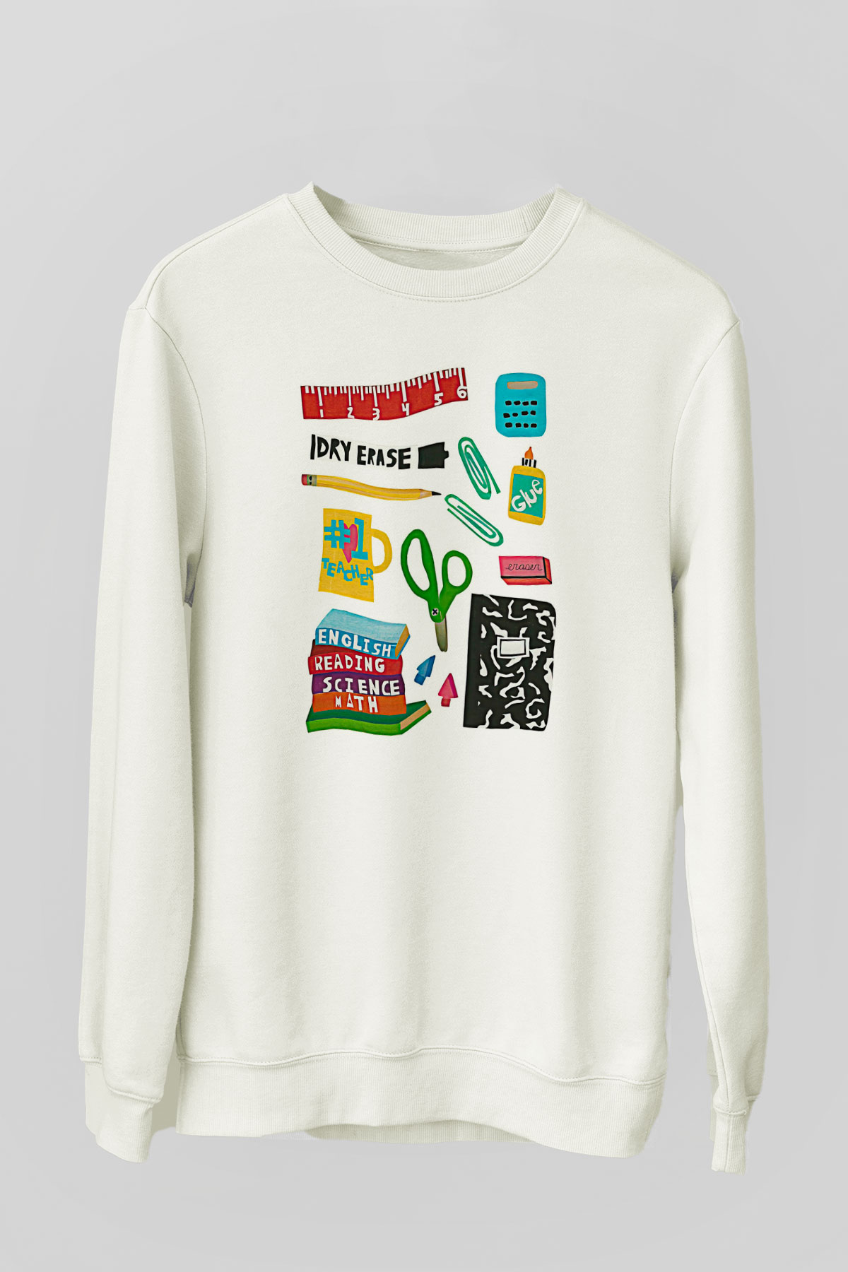 Öğretmenler Günü Baskılı Beyaz Unisex Sweatshirt