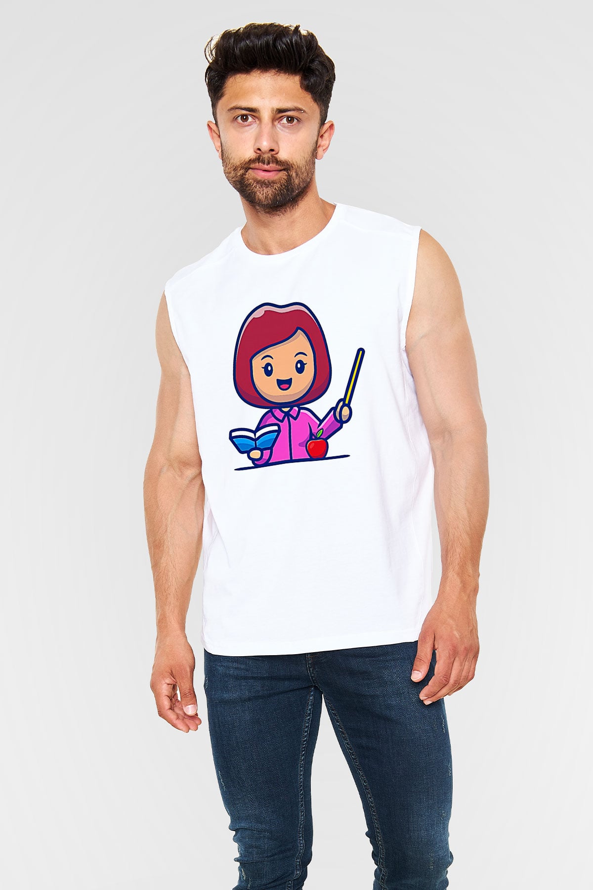 Öğretmenler Günü Baskılı Beyaz Unisex Kolsuz Tişört - Tshirt