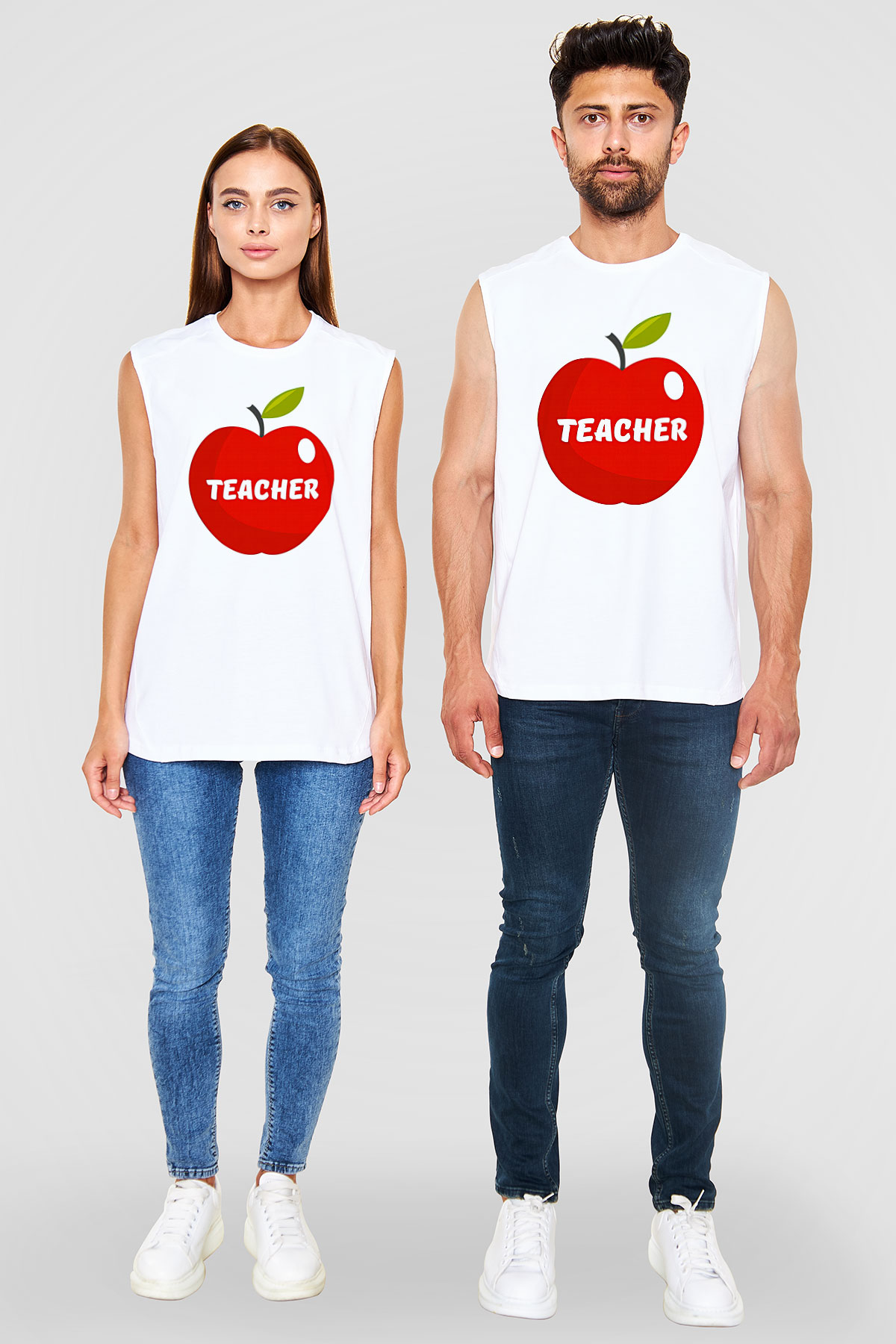 Öğretmenler Günü Baskılı Beyaz Unisex Kolsuz Tişört - Tshirt