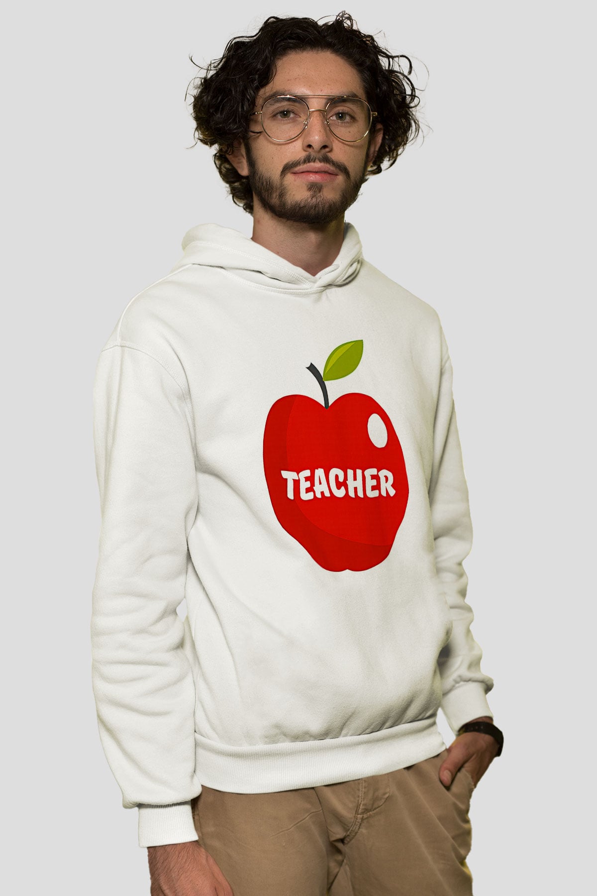 Öğretmenler Günü Baskılı Beyaz Unisex Kapüşonlu Sweatshirt