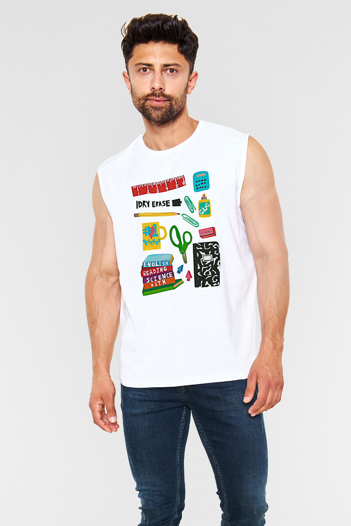 Öğretmenler Günü Baskılı Beyaz Unisex Kolsuz Tişört - Tshirt