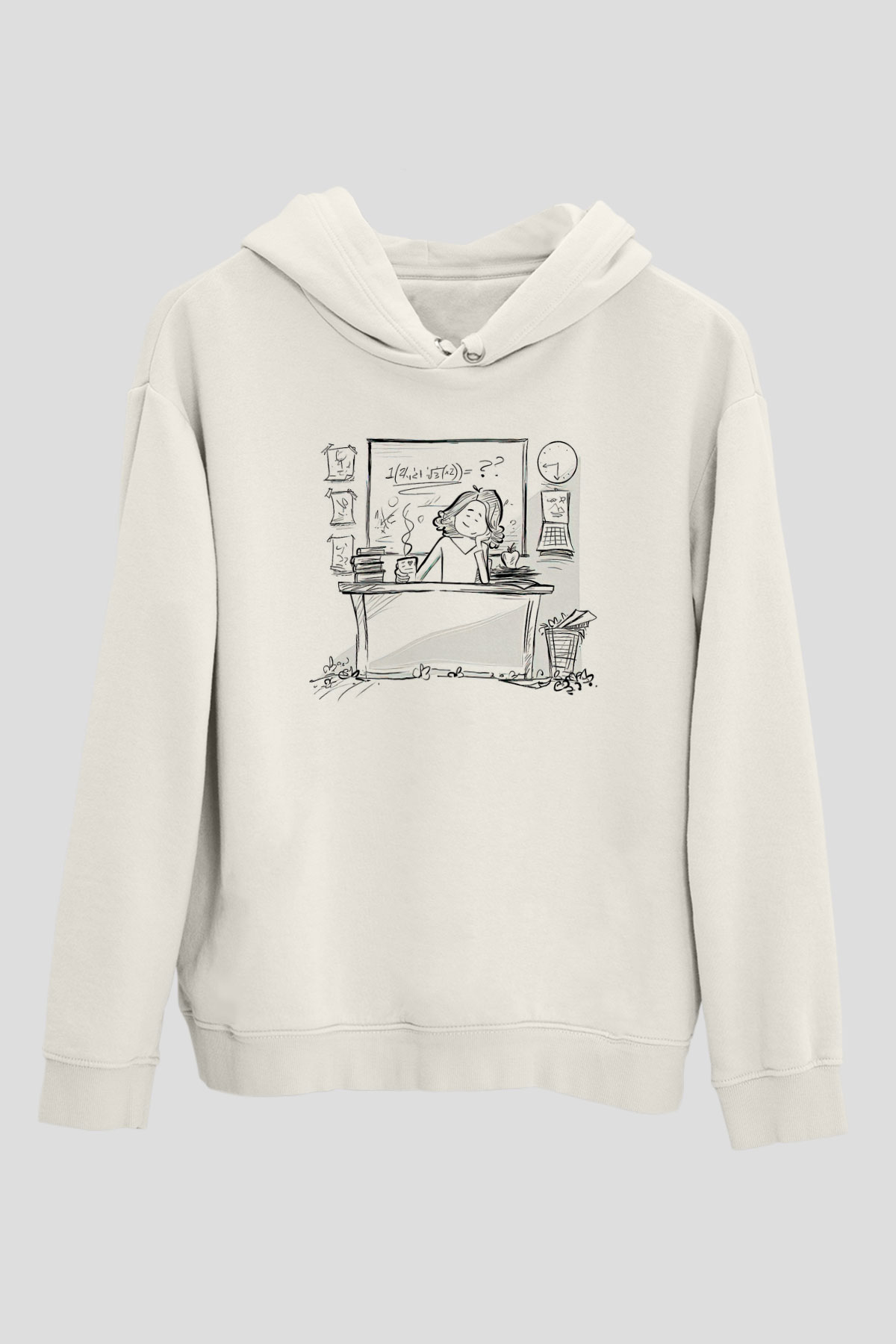 Öğretmenler Günü Baskılı Beyaz Unisex Kapüşonlu Sweatshirt