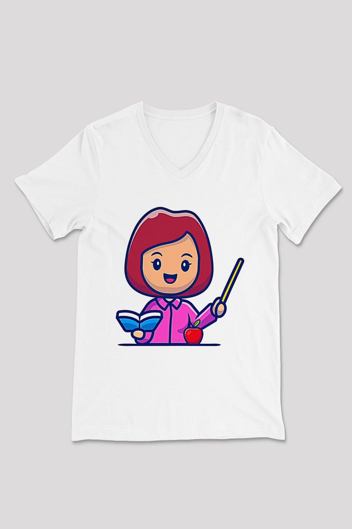 Öğretmenler Günü Baskılı Beyaz Unisex V Yaka Tişört - Tshirt
