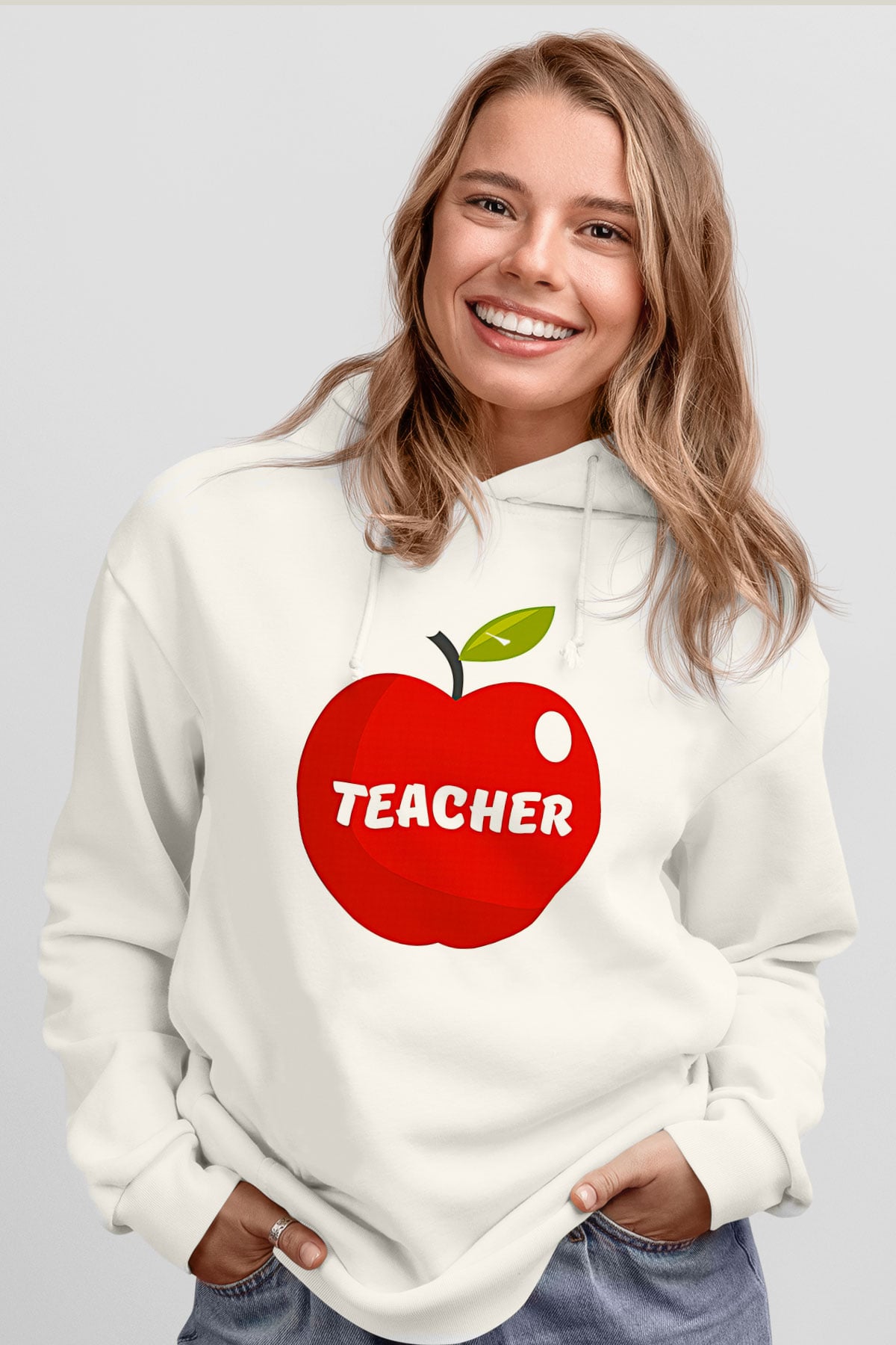 Öğretmenler Günü Baskılı Beyaz Unisex Kapüşonlu Sweatshirt