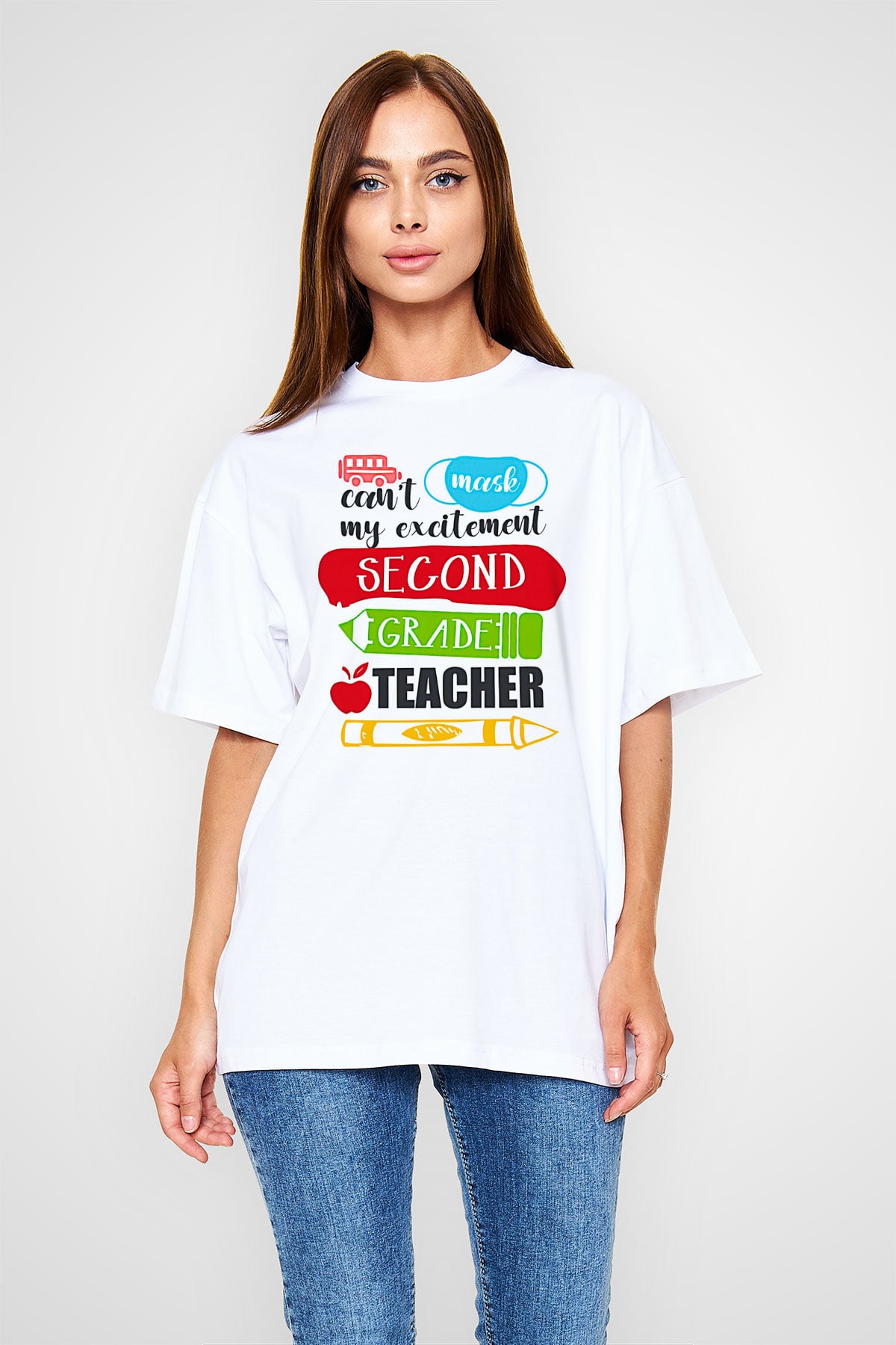 Öğretmenler Günü Baskılı Beyaz Unisex Oversize Tişört - Tshirt