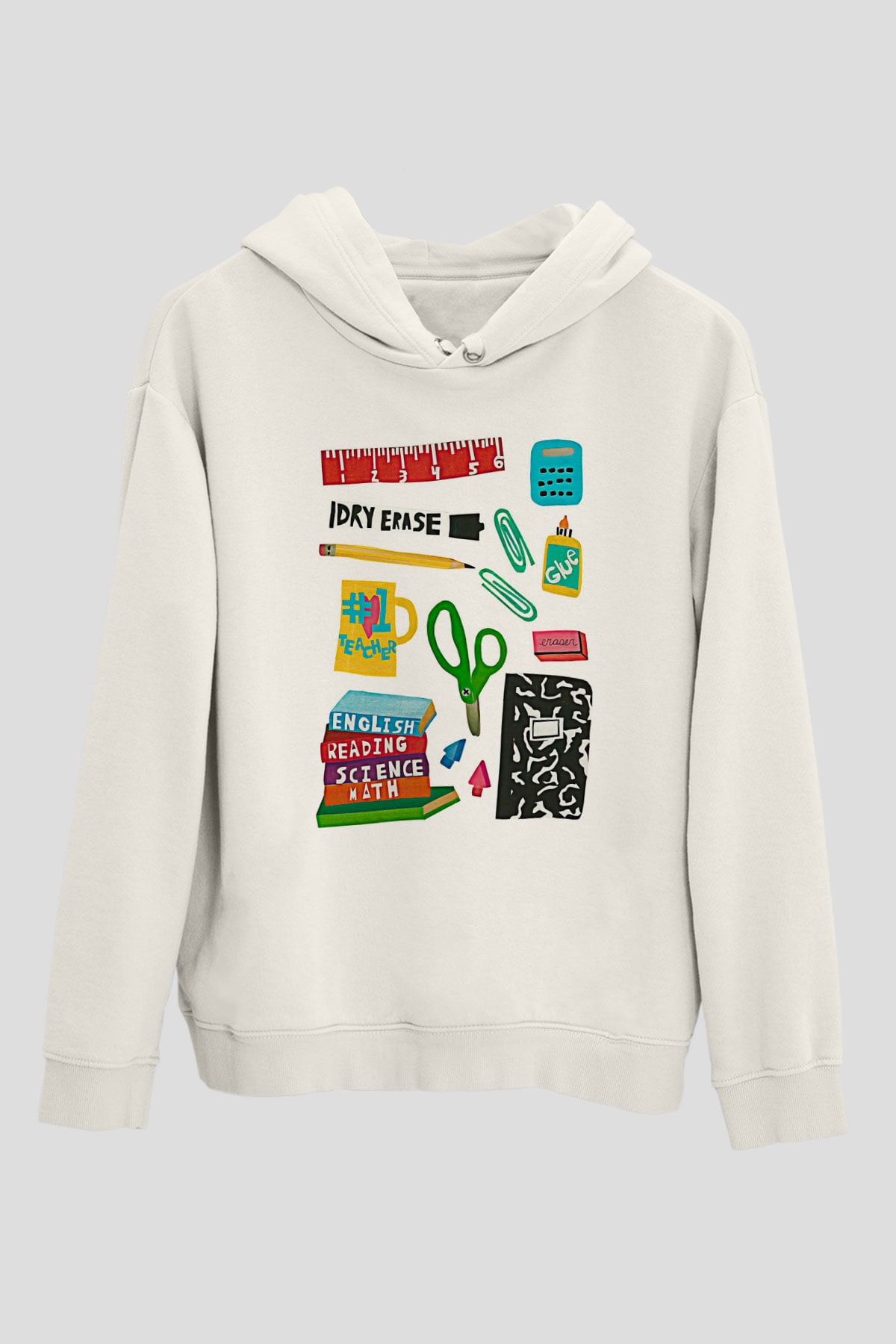 Öğretmenler Günü Baskılı Beyaz Unisex Kapüşonlu Sweatshirt
