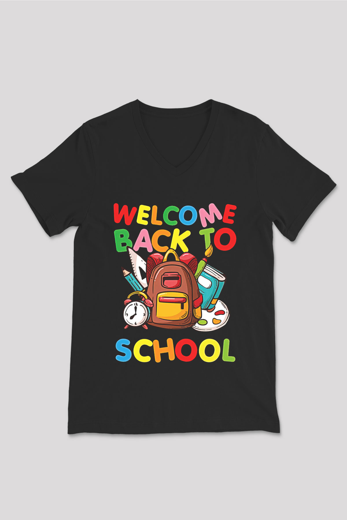 Öğretmenler Günü Baskılı Unisex Siyah V Yaka Tişört - Tshirt