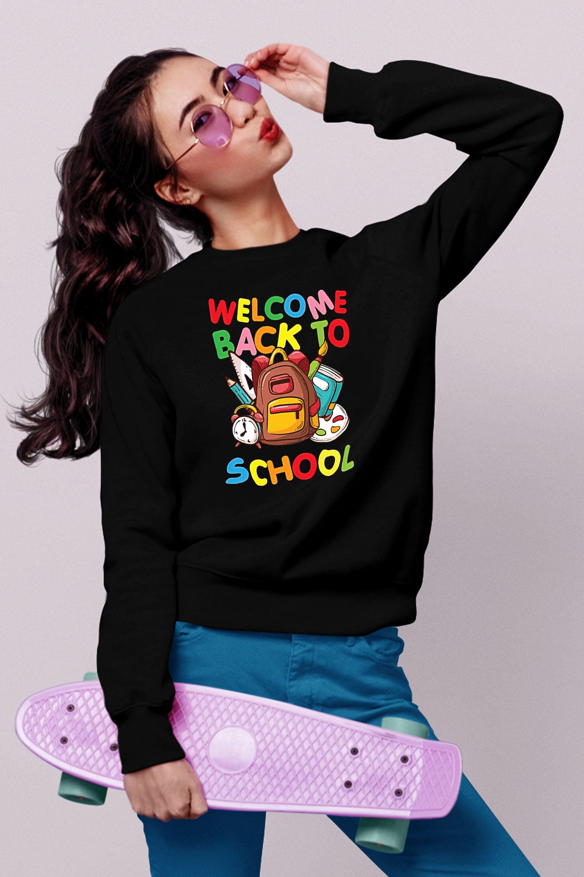 Öğretmenler Günü Baskılı Unisex Siyah Sweatshirt