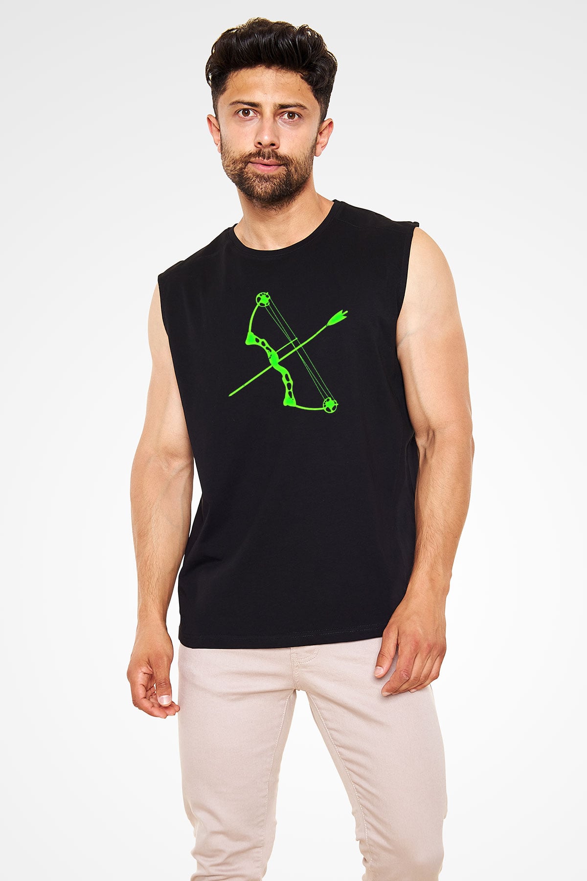 Okçuluk - Archery Baskılı Unisex Siyah Kolsuz Tişört