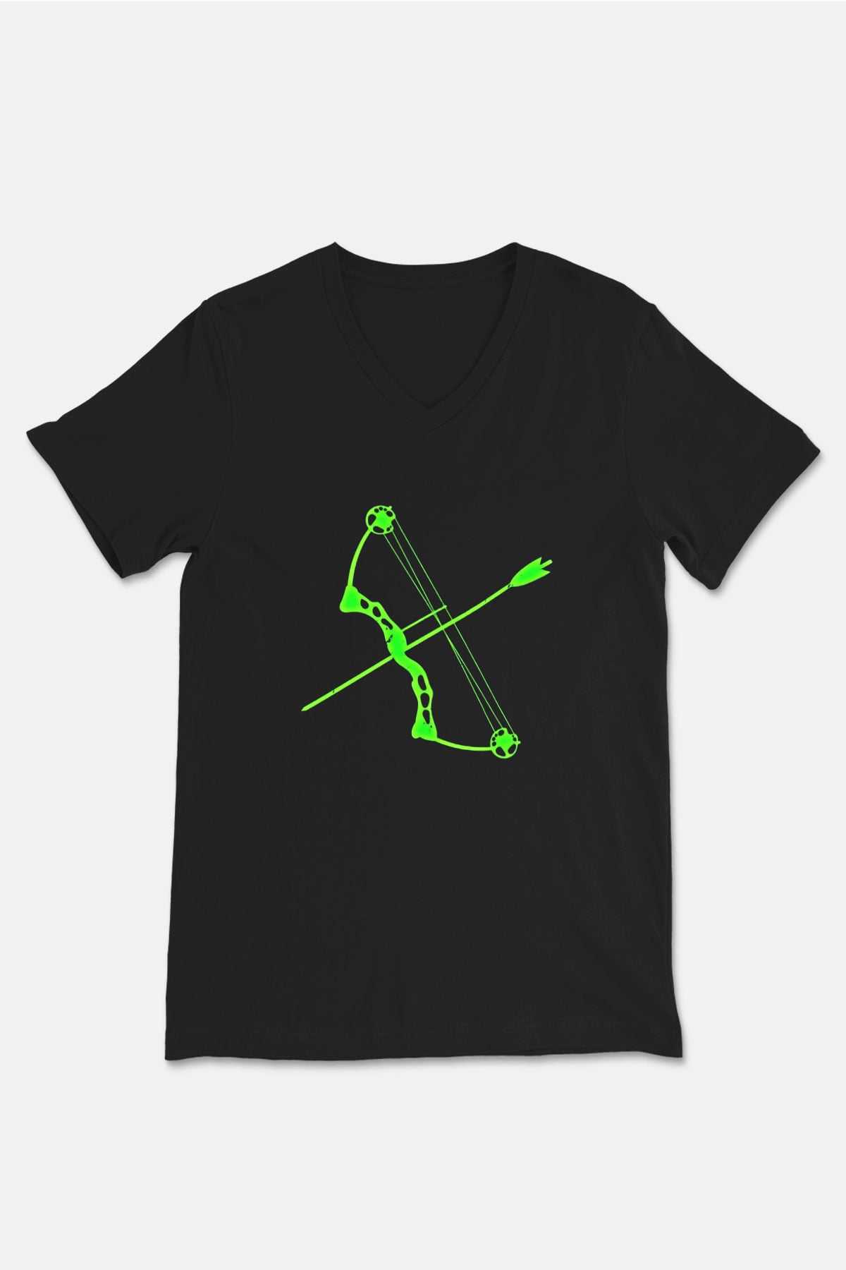 Okçuluk - Archery Baskılı Unisex Siyah V Yaka Tişört