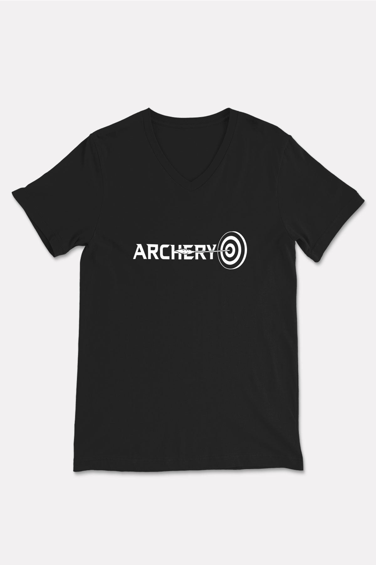 Okçuluk - Archery Baskılı Unisex Siyah V Yaka Tişört