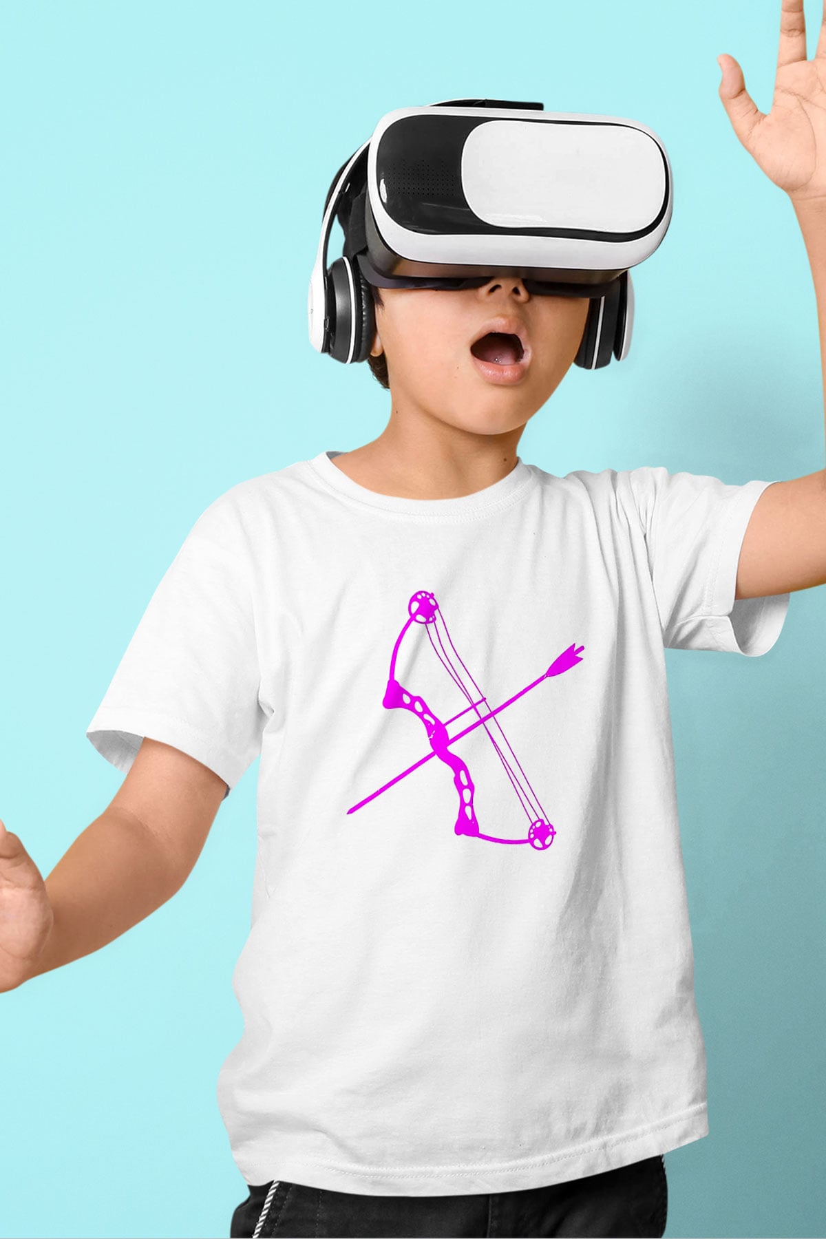 Okçuluk Baskılı Unisex Beyaz Çocuk Tişört - Tshirt
