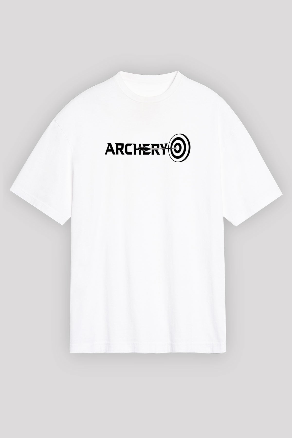 Okçuluk Baskılı Unisex Beyaz Oversize Tişört - Tshirt