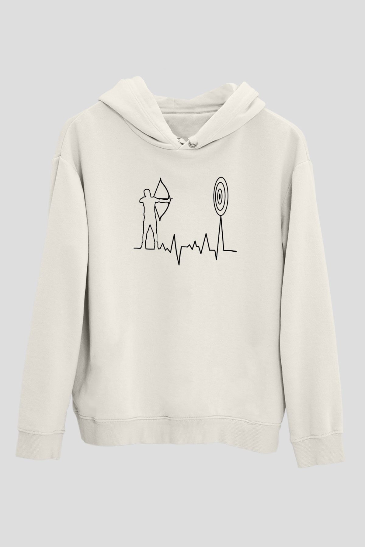 Okçuluk Baskılı Unisex Ekru Hoodie