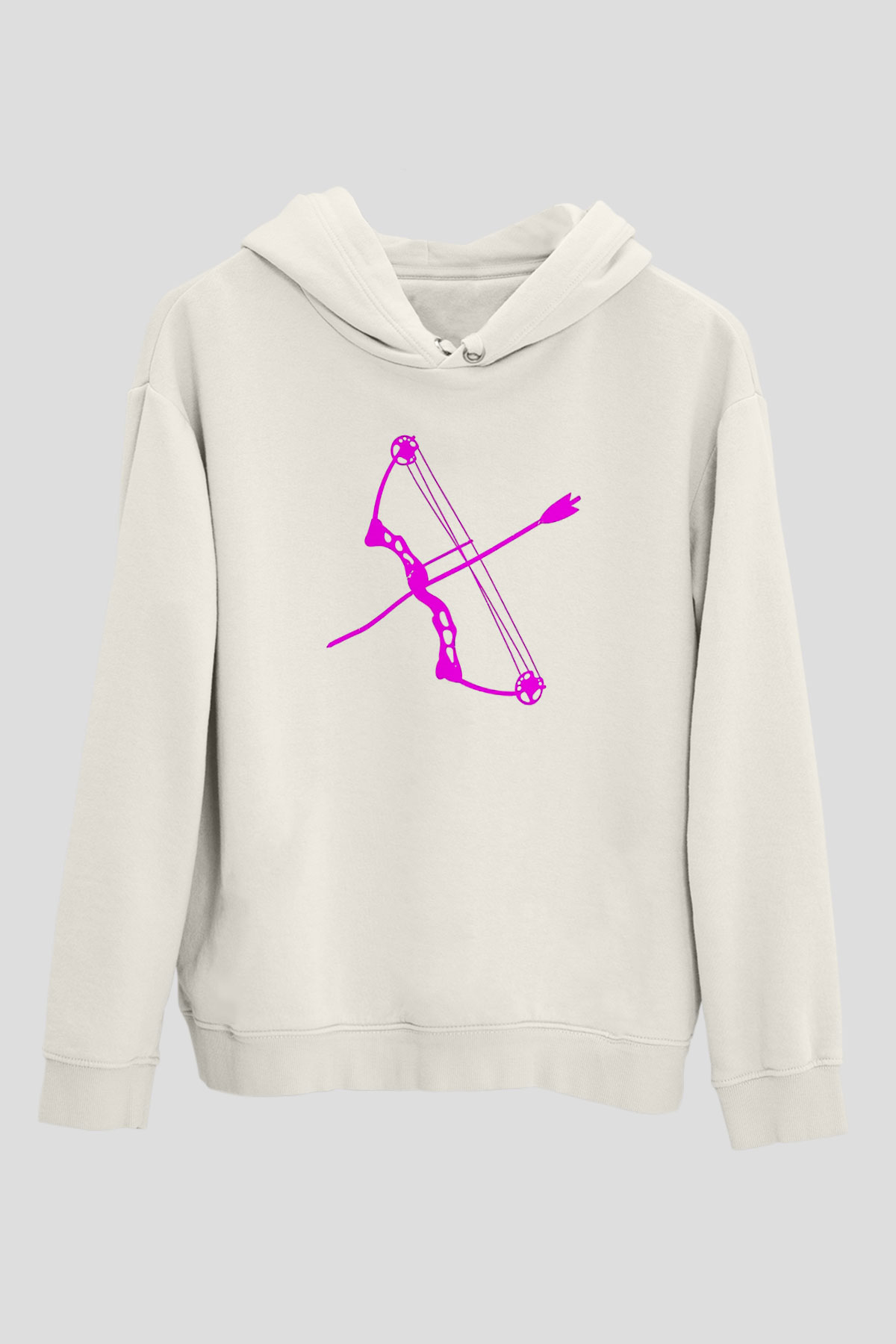 Okçuluk Baskılı Unisex Ekru Hoodie