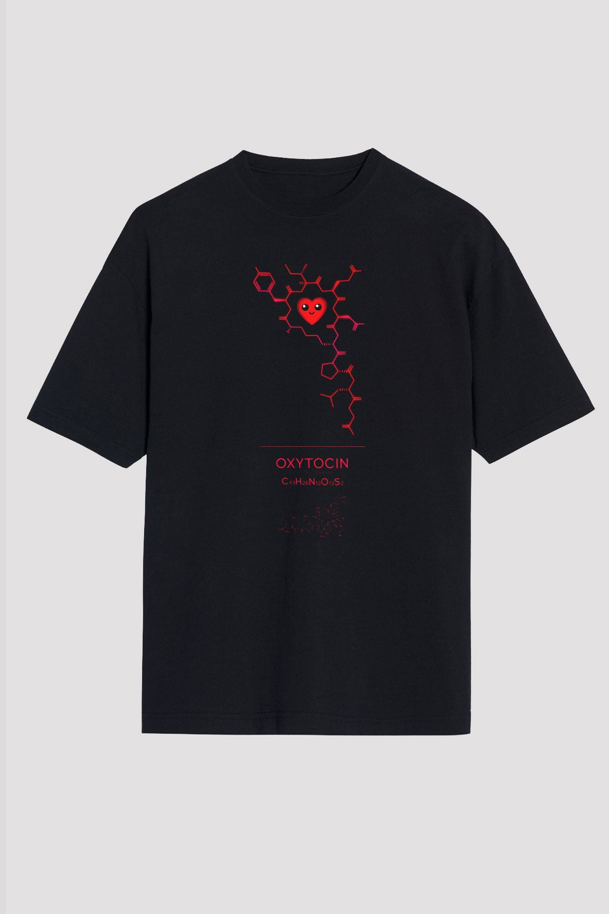 Oksitosin Molekülü Baskılı Unisex Oversize Tişört - Tshirt