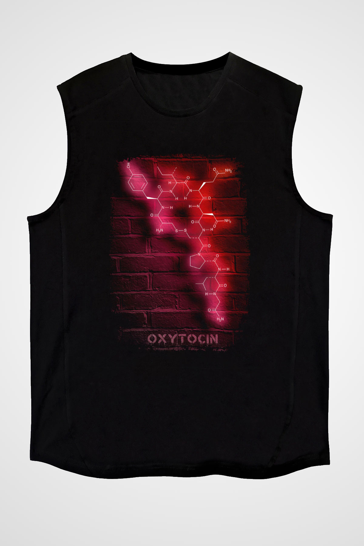 Oksitosin Molekülü Neon Baskılı Unisex Kolsuz Siyah Tişört - Tshirt