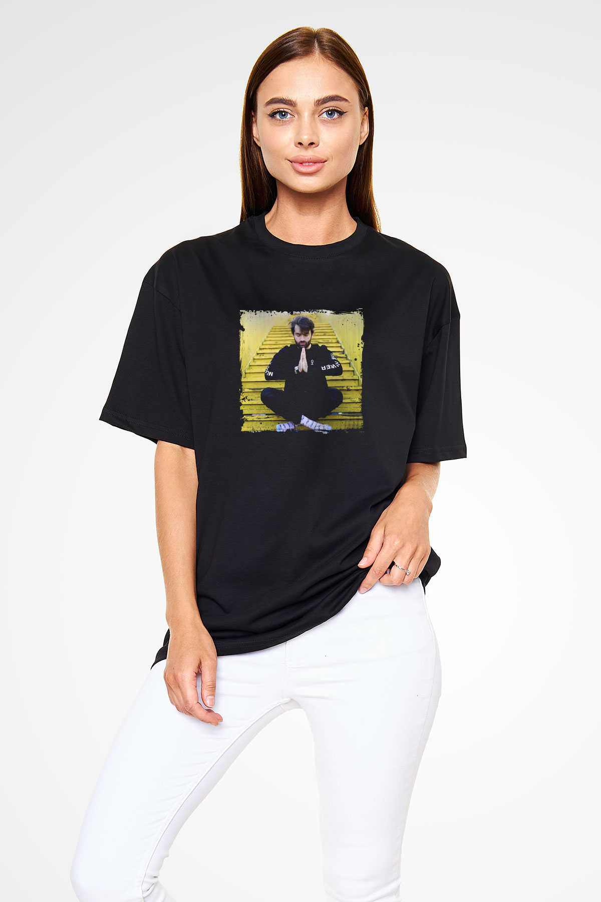 Oliver Heldens Baskılı Unisex Oversize Siyah Tişört