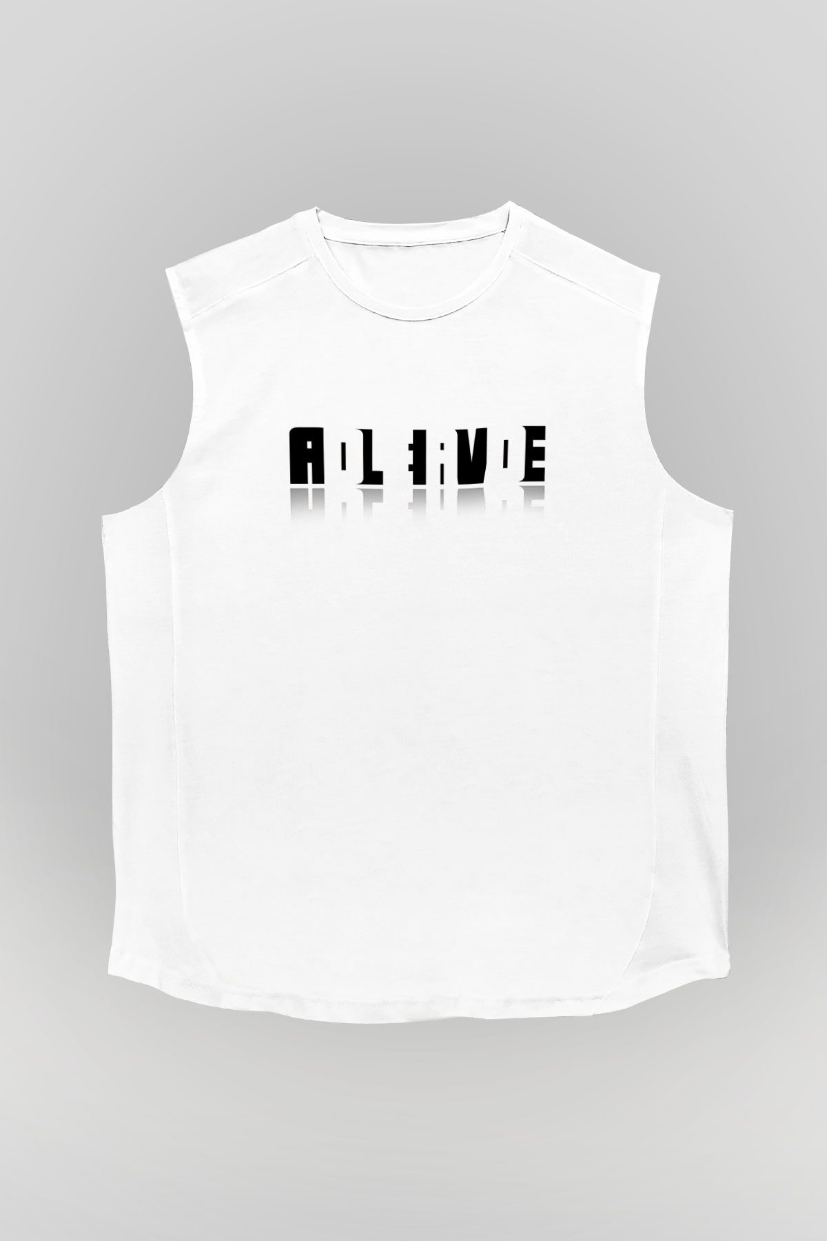 Ölü Canlı Süperpozisyon Baskılı Unisex Kolsuz Beyaz Tişört - Tshirt