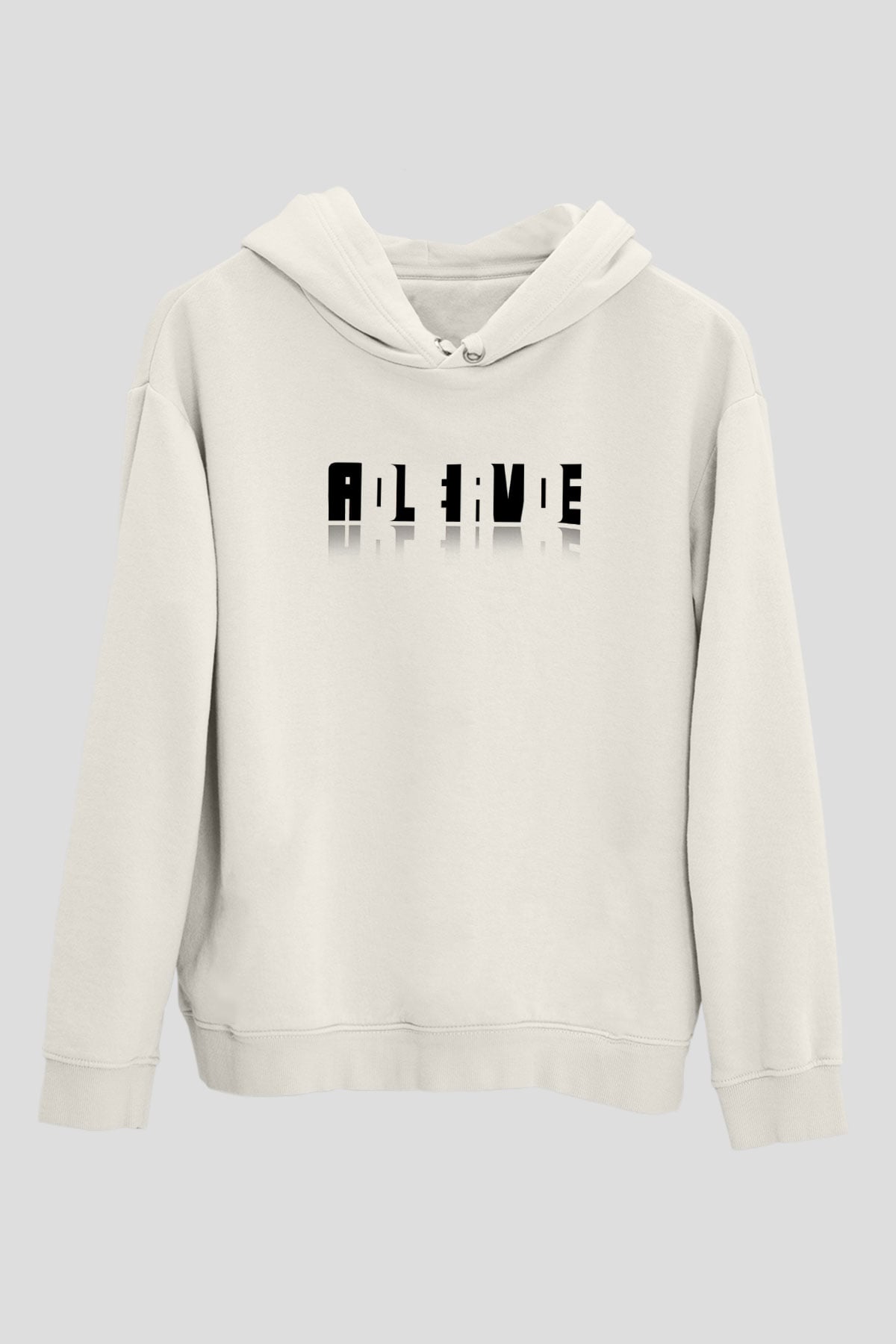 Ölü Canlı Süperpozisyon Baskılı Unisex Ekru Hoodie