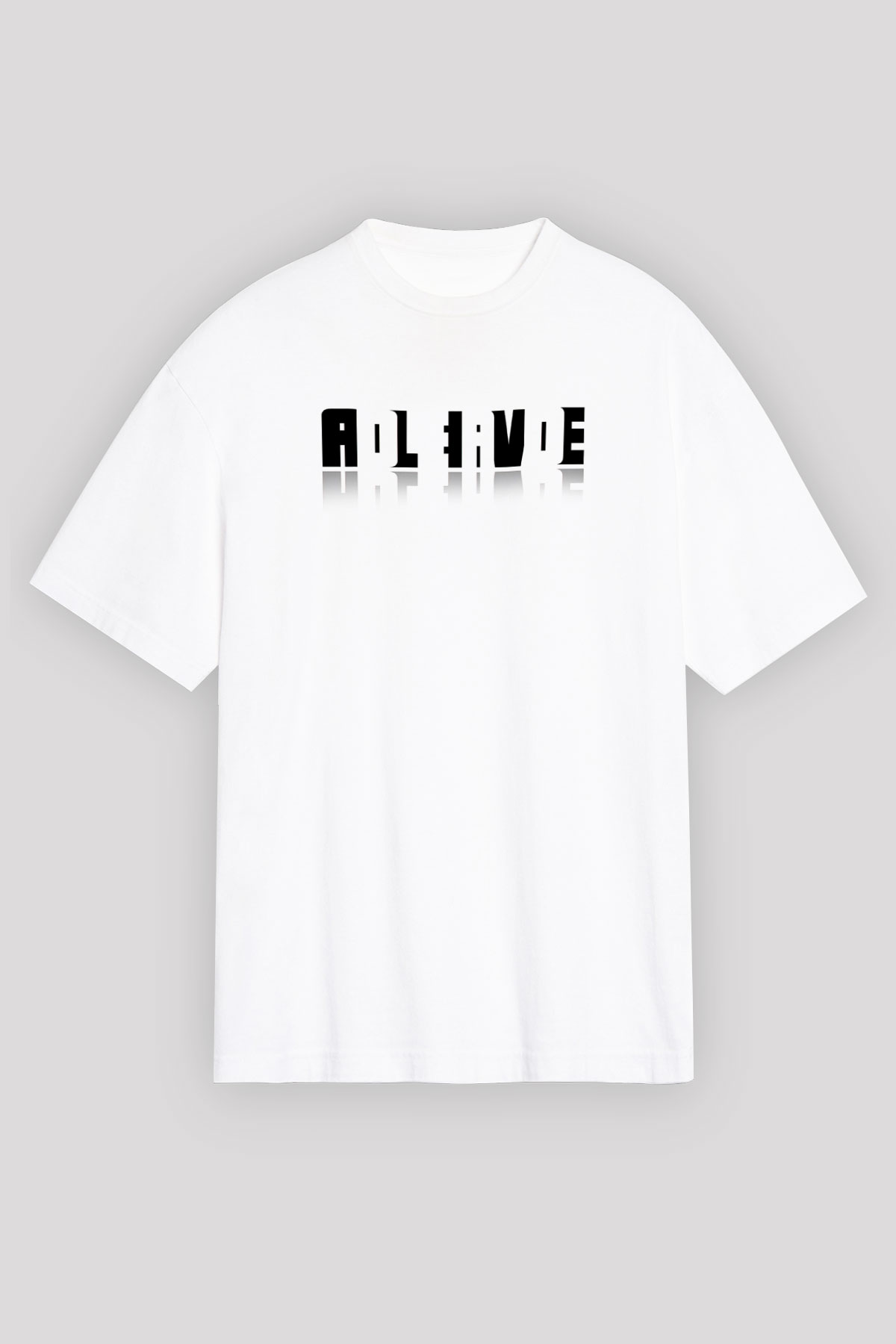 Ölü Canlı Süperpozisyon Baskılı Unisex Oversize Beyaz Tişört - Tshirt