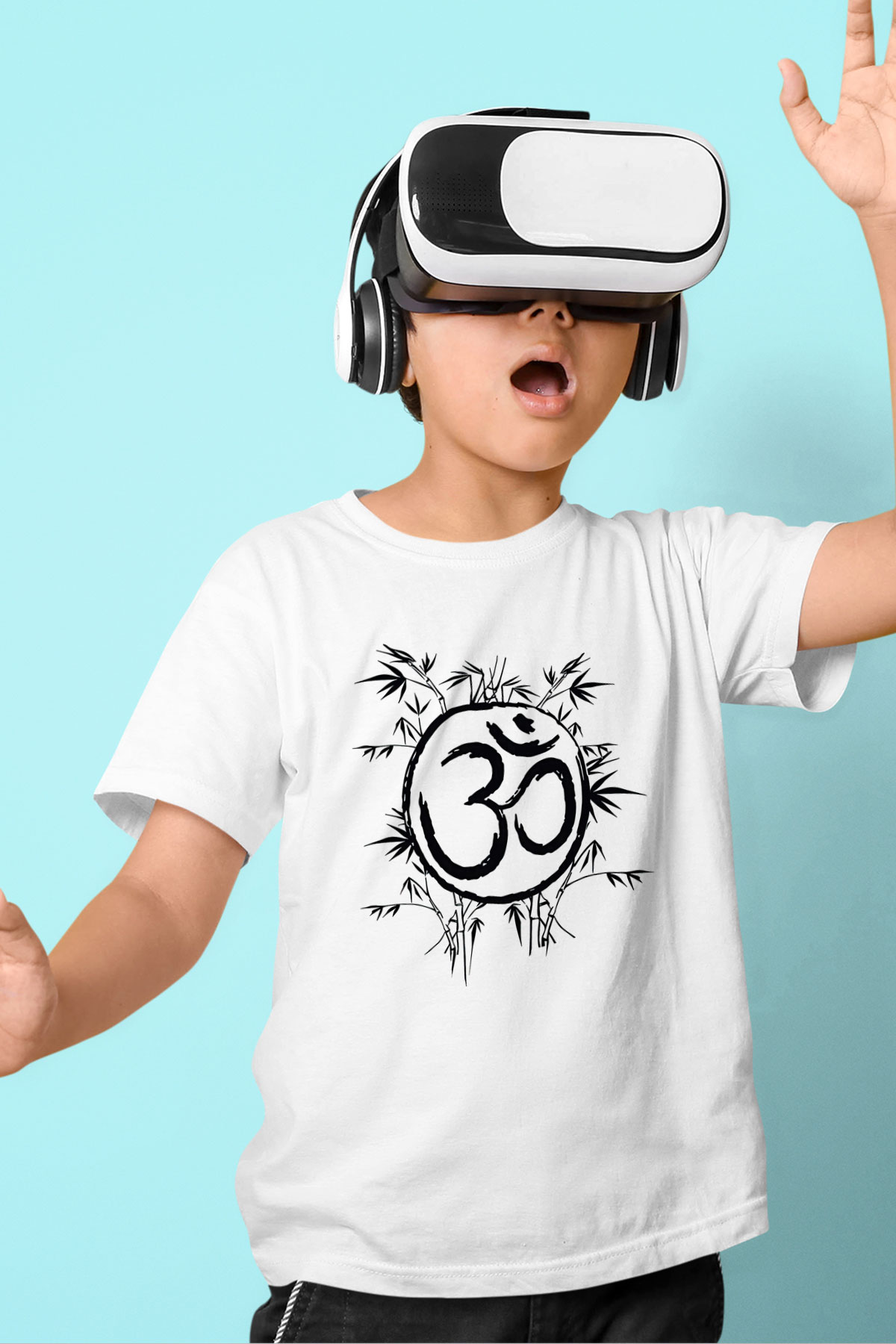 Om Baskılı Beyaz Unisex Beyaz Çocuk Tişört - Tshirt