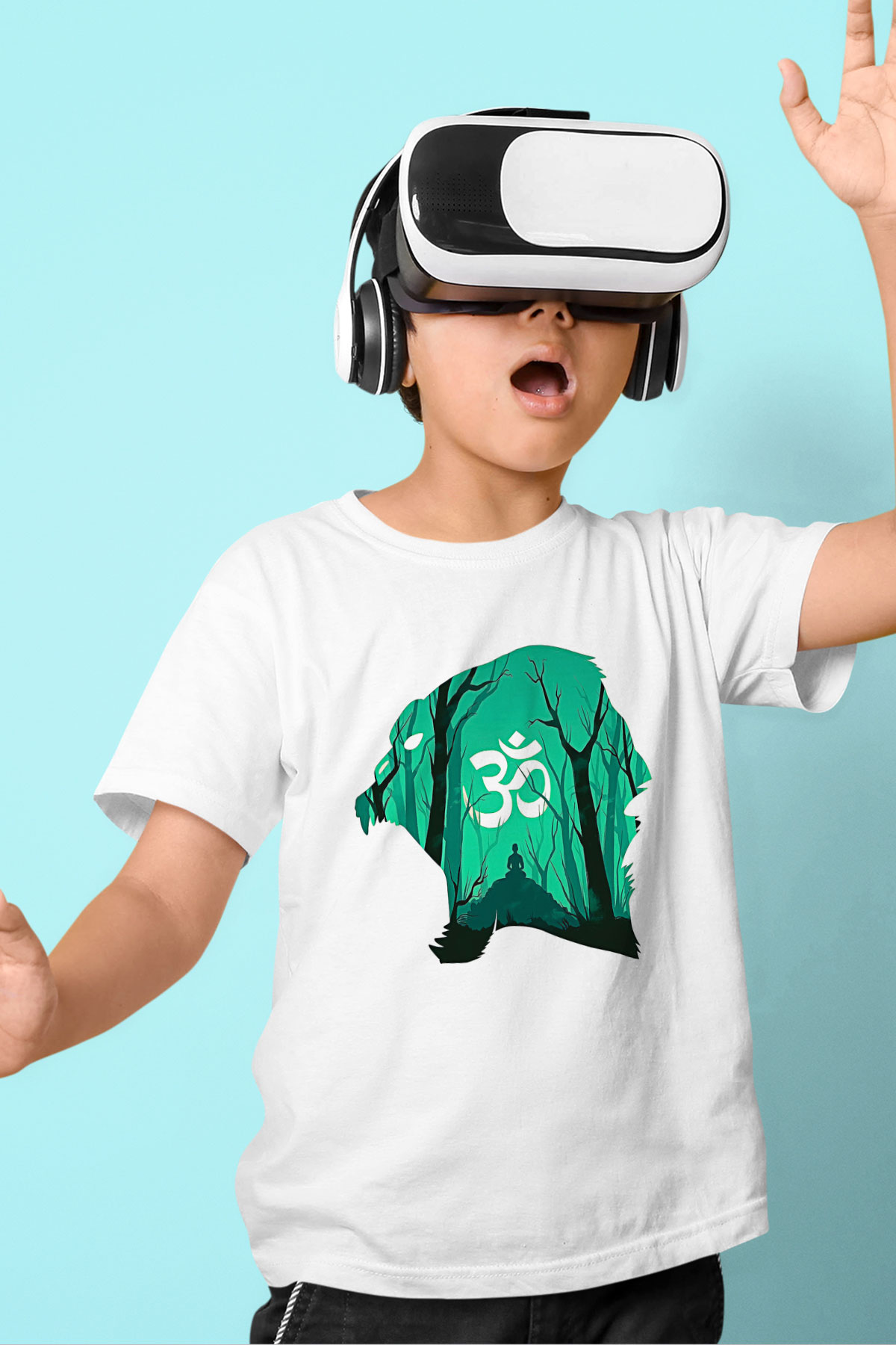 Om Baskılı Beyaz Unisex Beyaz Çocuk Tişört - Tshirt