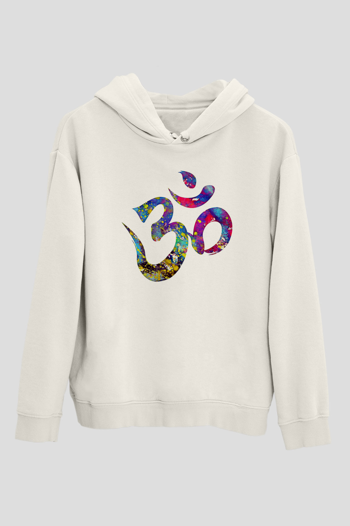 Om Baskılı Beyaz Unisex Kapüşonlu Sweatshirt