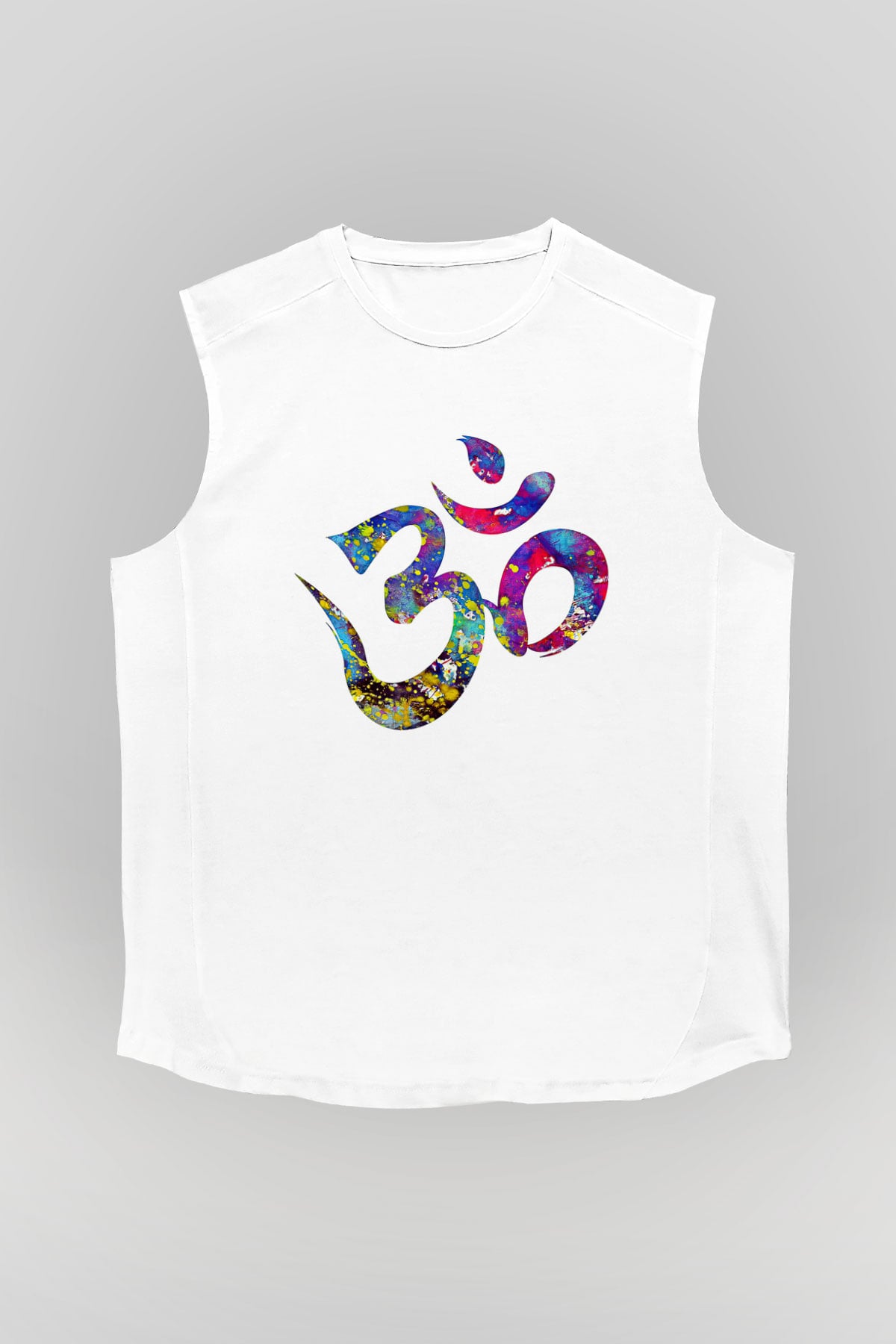 Om Baskılı Beyaz Unisex Kolsuz Tişört - Tshirt