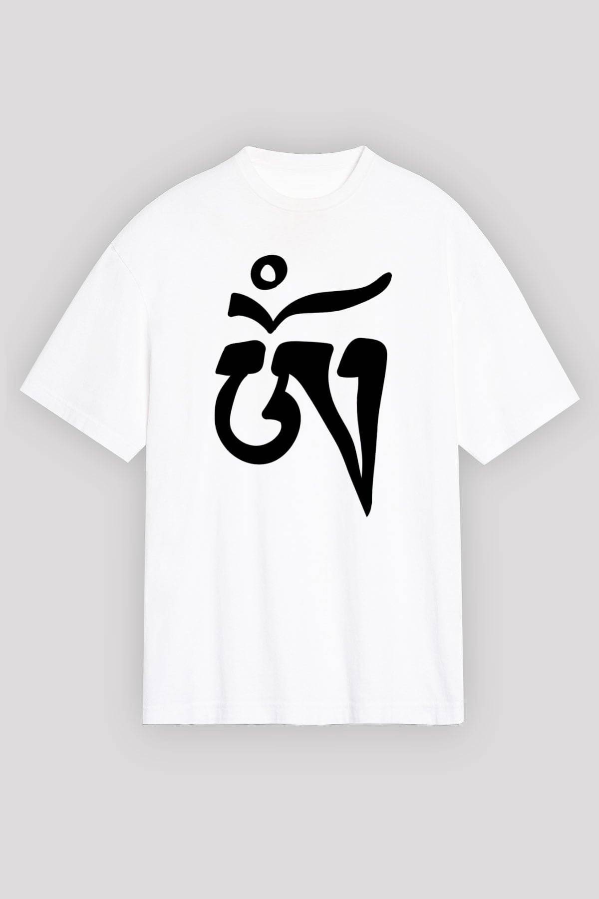Om Baskılı Beyaz Unisex Oversize Tişört - Tshirt