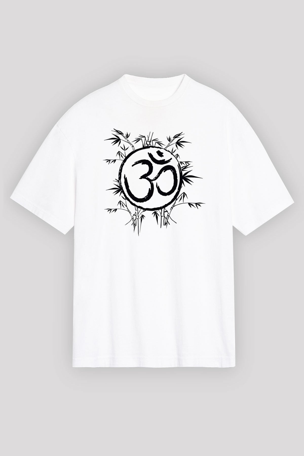 Om Baskılı Beyaz Unisex Oversize Tişört - Tshirt