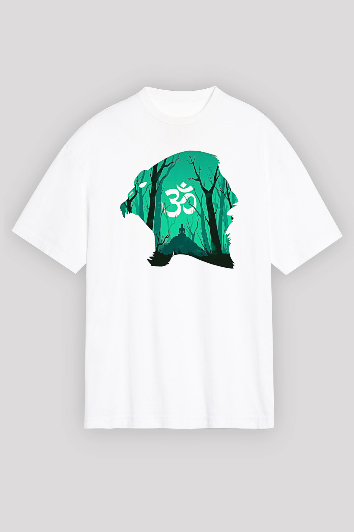 Om Baskılı Beyaz Unisex Oversize Tişört - Tshirt