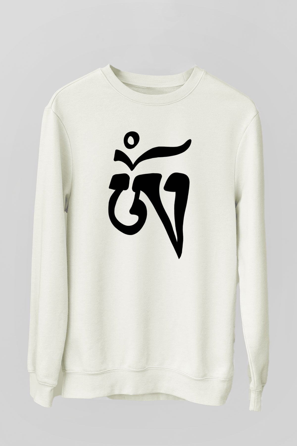 Om Baskılı Beyaz Unisex Sweatshirt