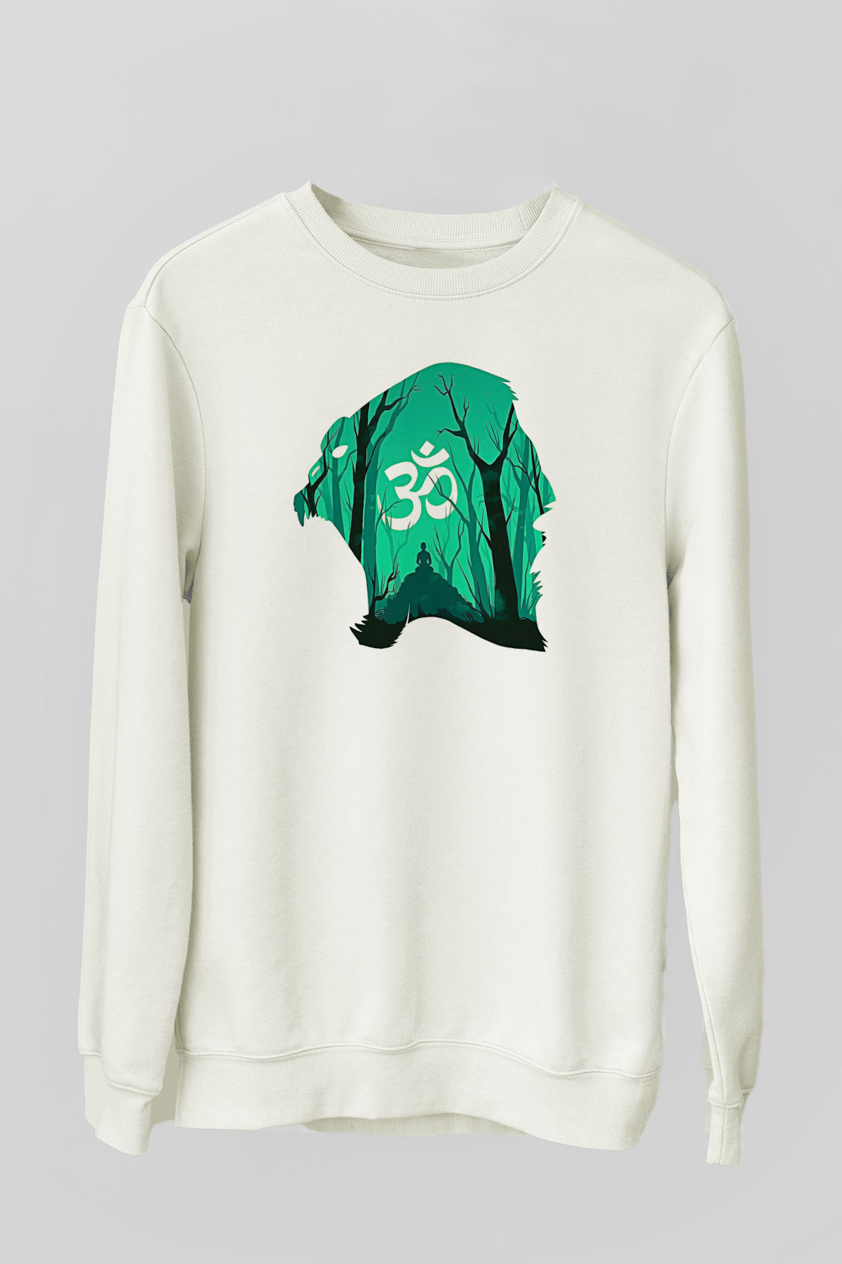 Om Baskılı Beyaz Unisex Sweatshirt