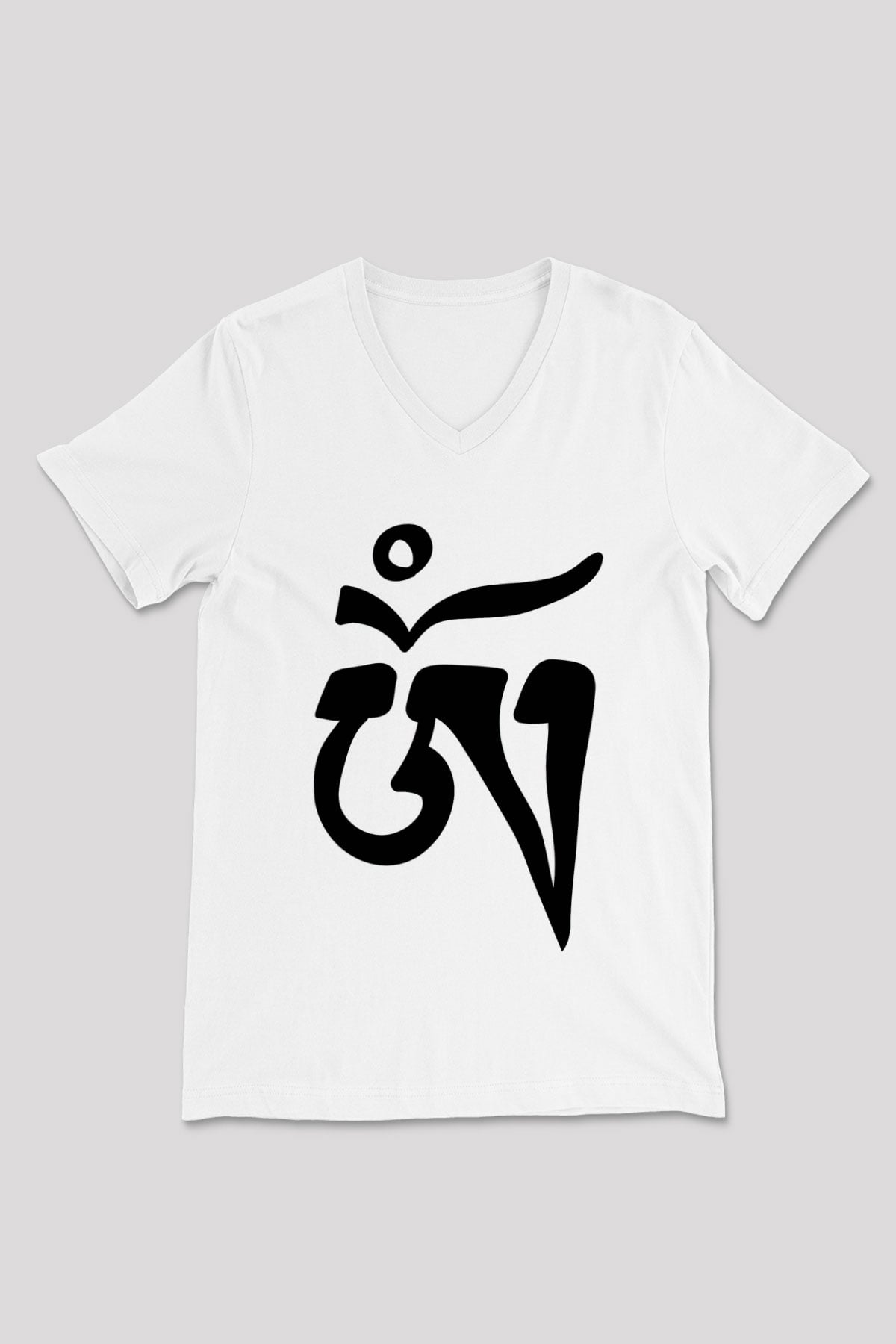 Om Baskılı Beyaz Unisex V Yaka Tişört - Tshirt