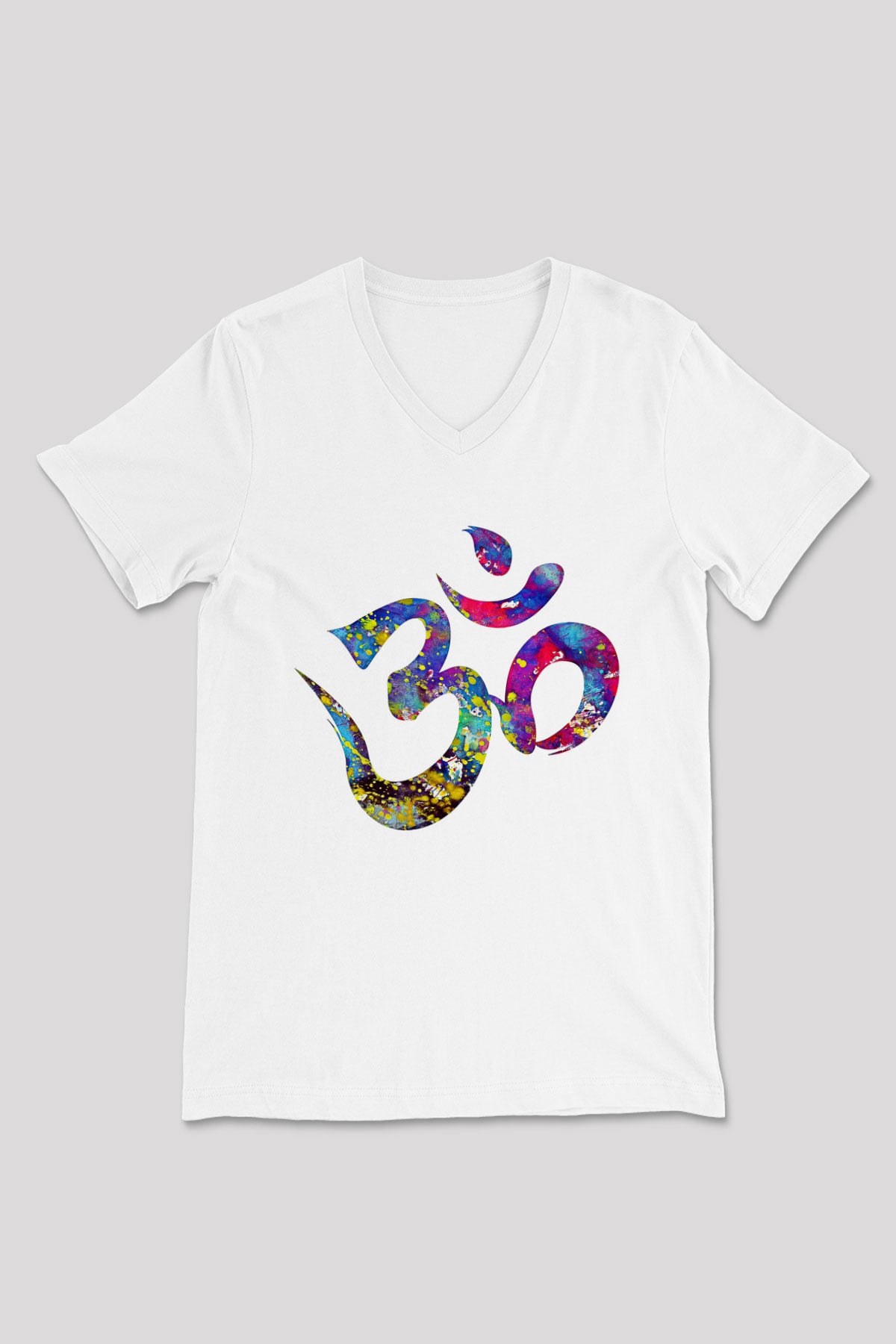 Om Baskılı Beyaz Unisex V Yaka Tişört - Tshirt